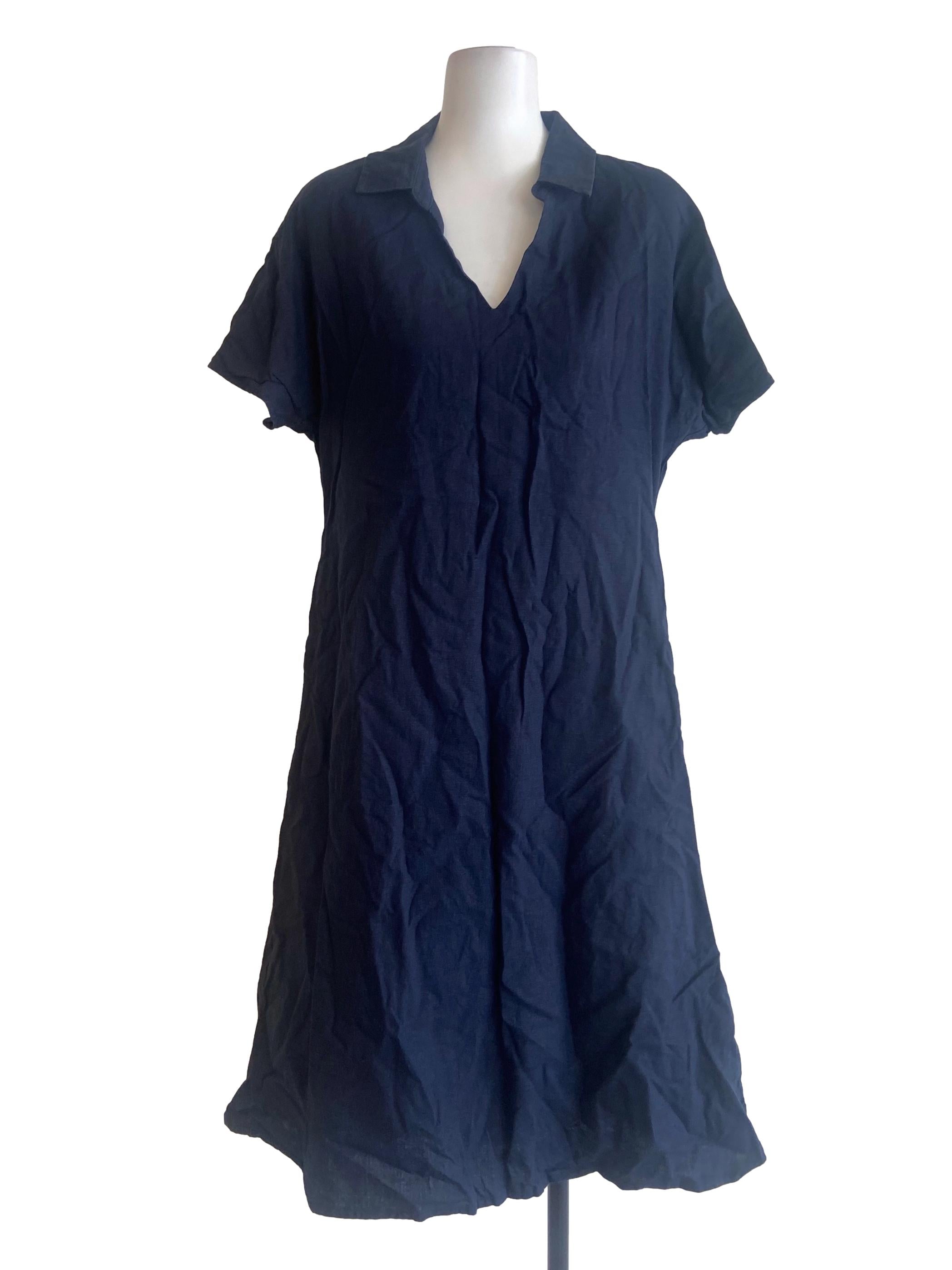 Linen Collared V-Neck Dress OSN