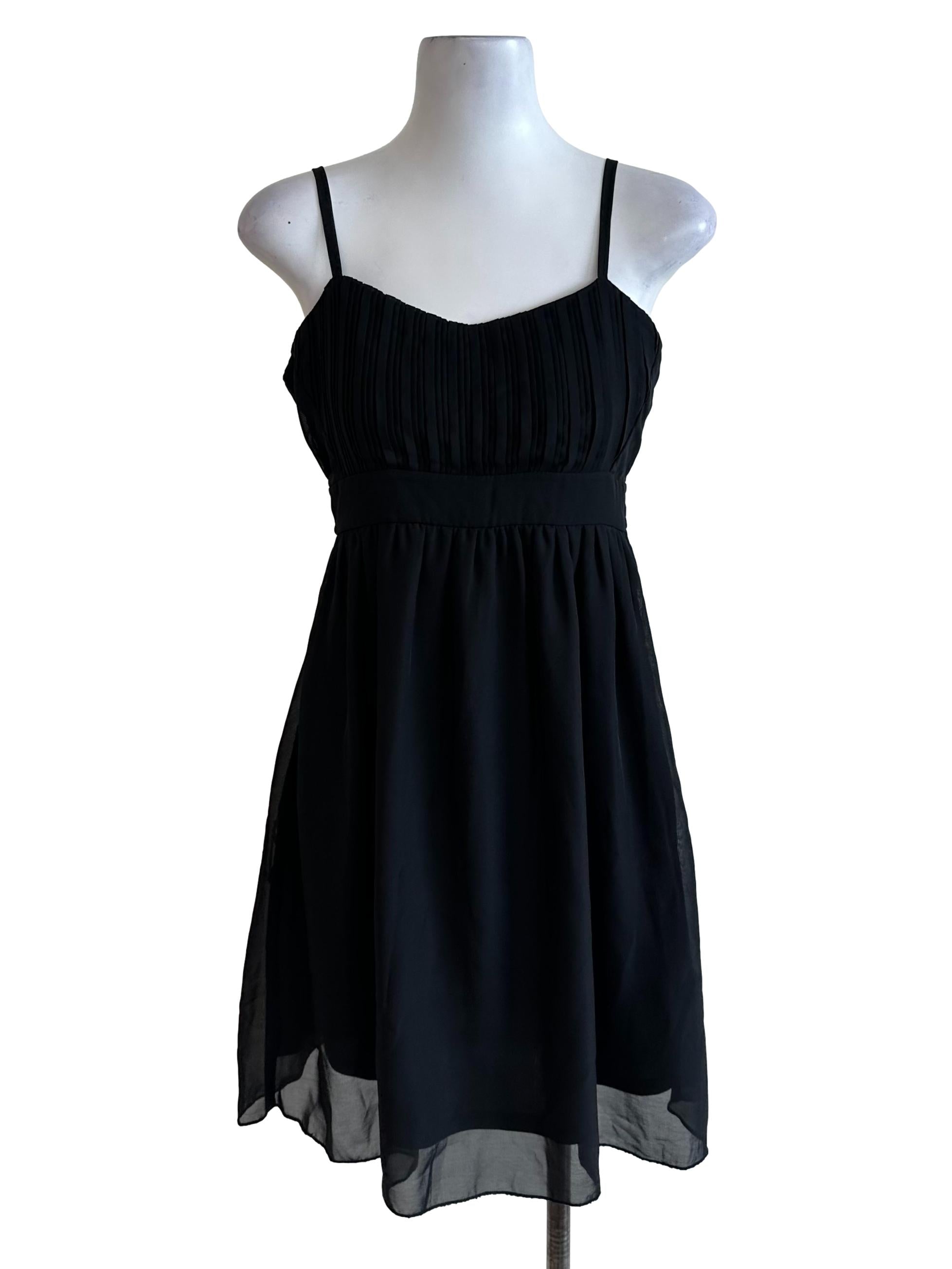 Onyx Black Sweetheart Pleated Chiffon Dress