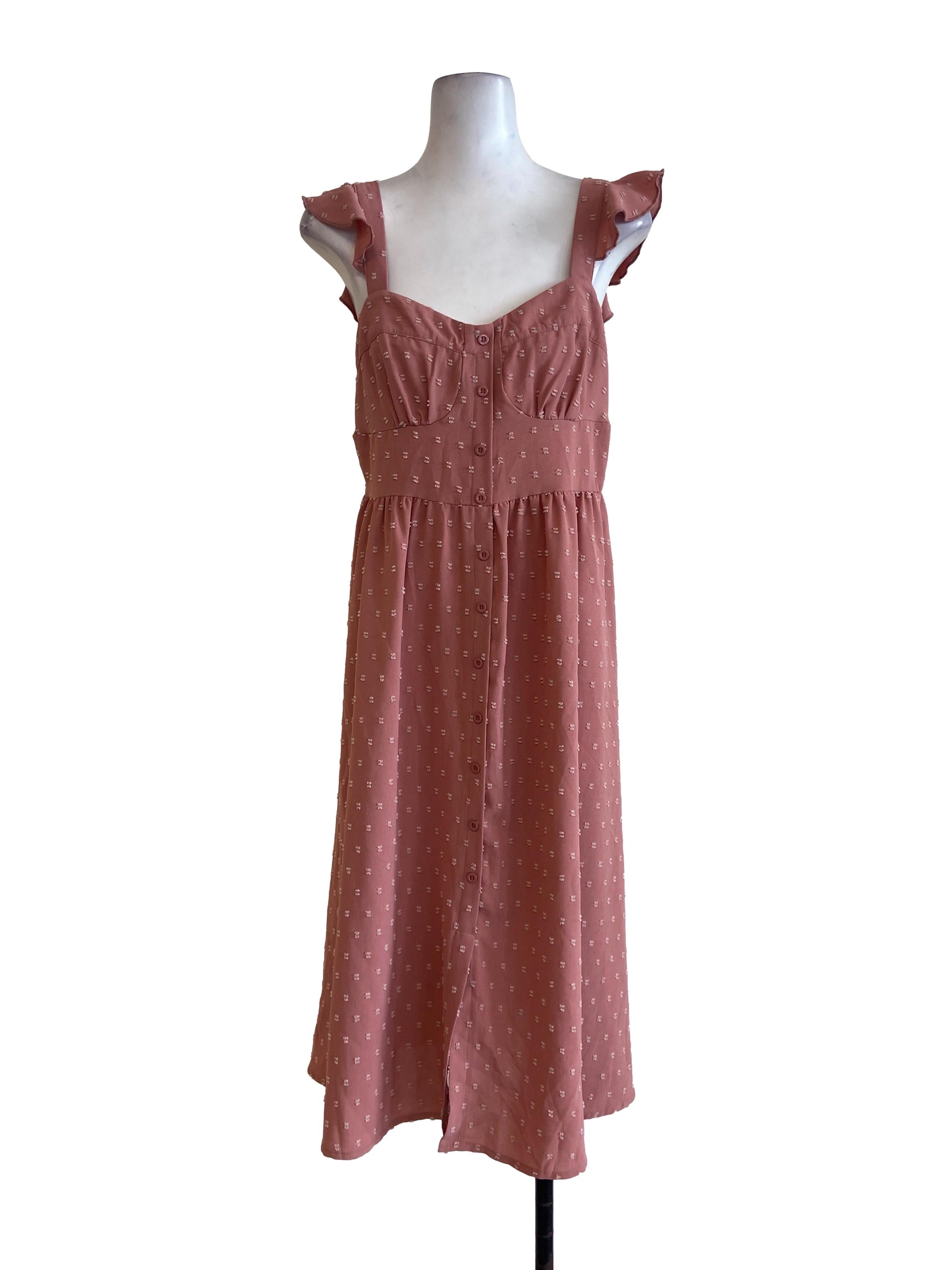 Blush Pink Button Down Sleeveless Apron Dress