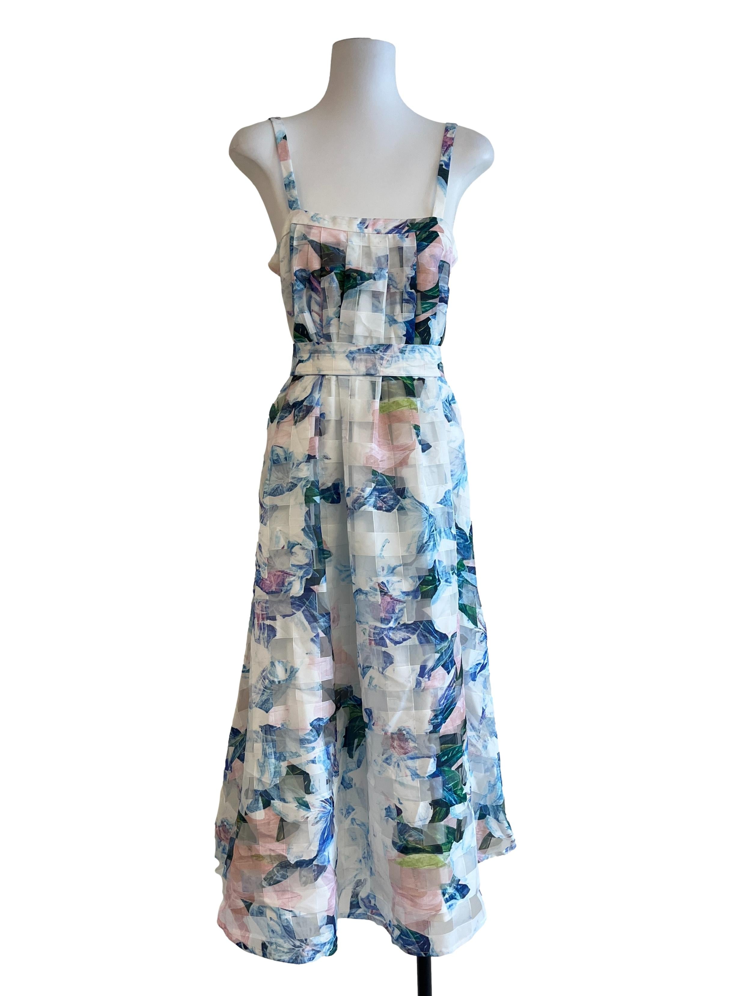 White Blue Flower Printed Dress