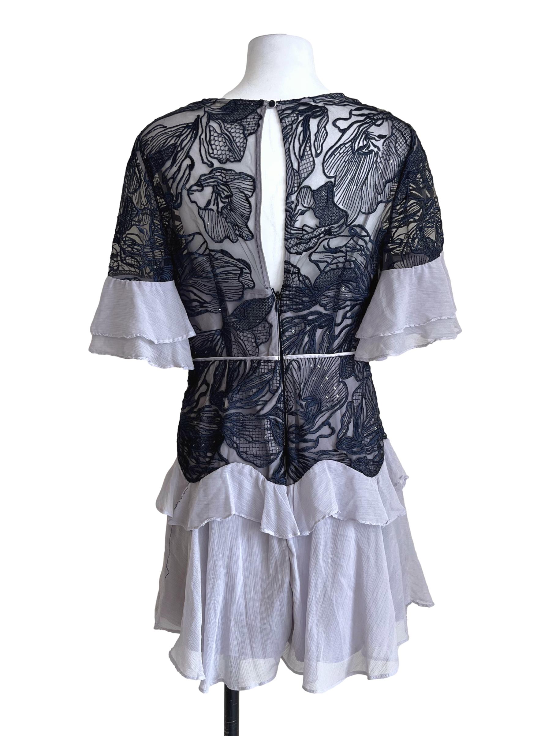 Navy Blue Lace Ruffle Mini Dress