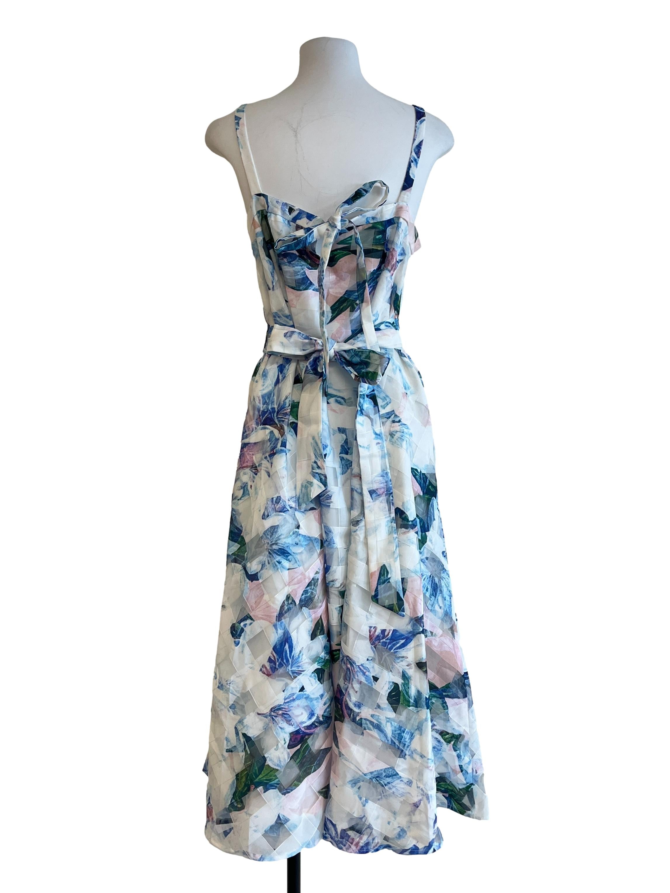 White Blue Flower Printed Dress