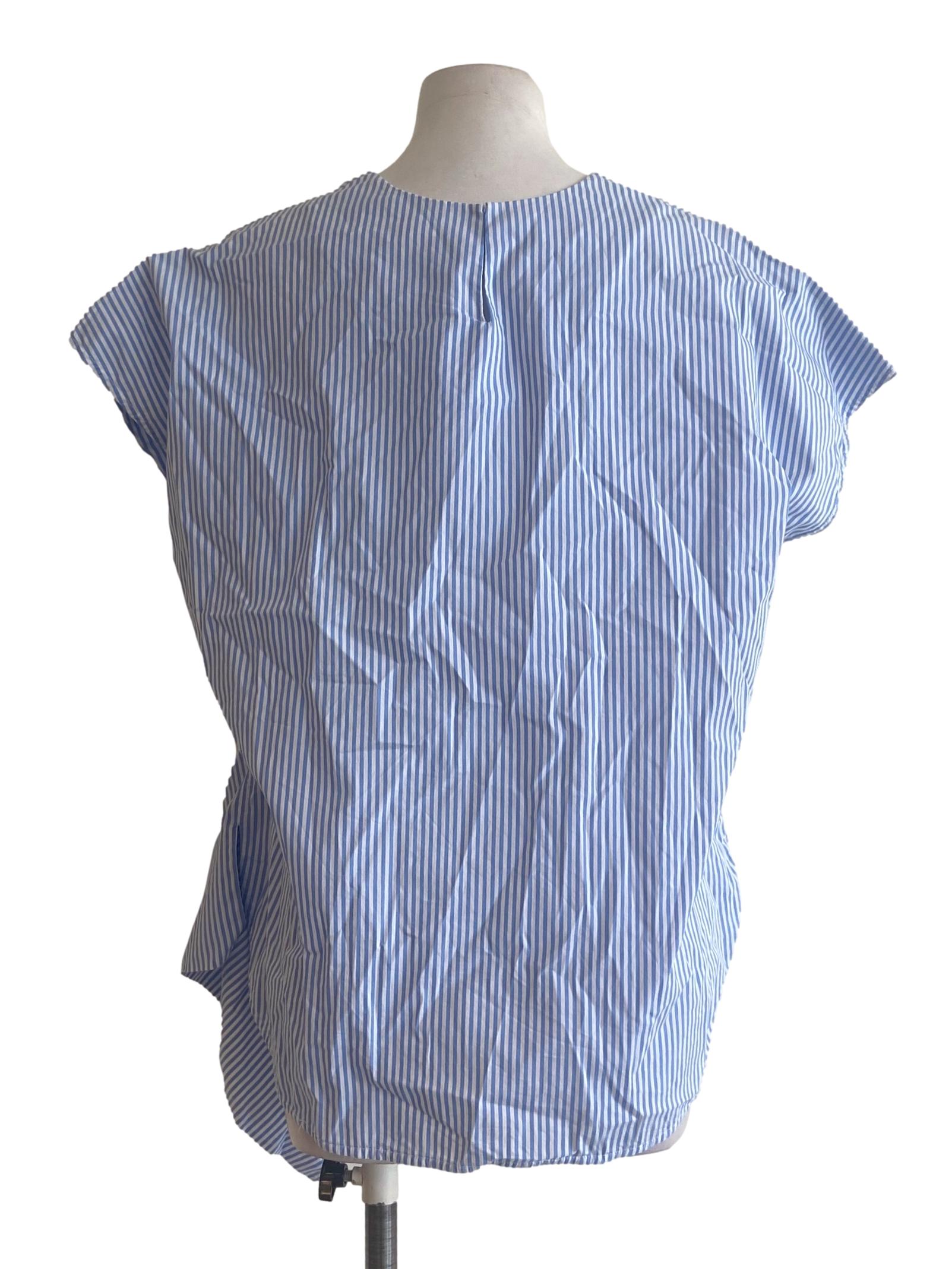 Blue & White Stripe Asymmetric Blouse