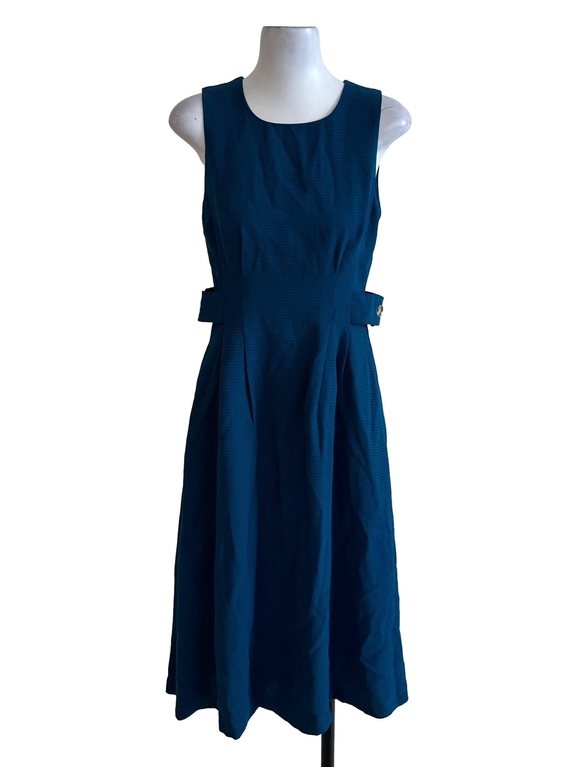 Teal Blue Textured  Side Strap Dress
