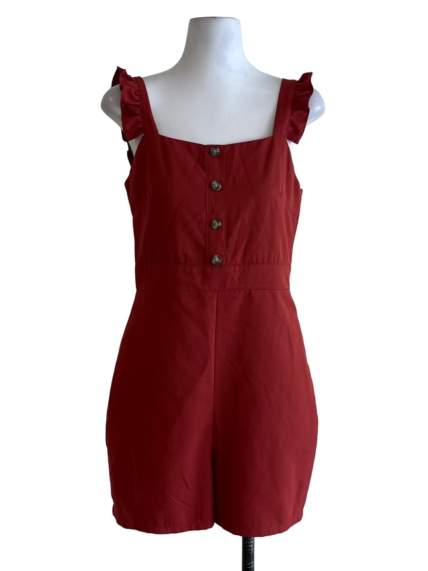 Amber Orange Square Neckline Romper