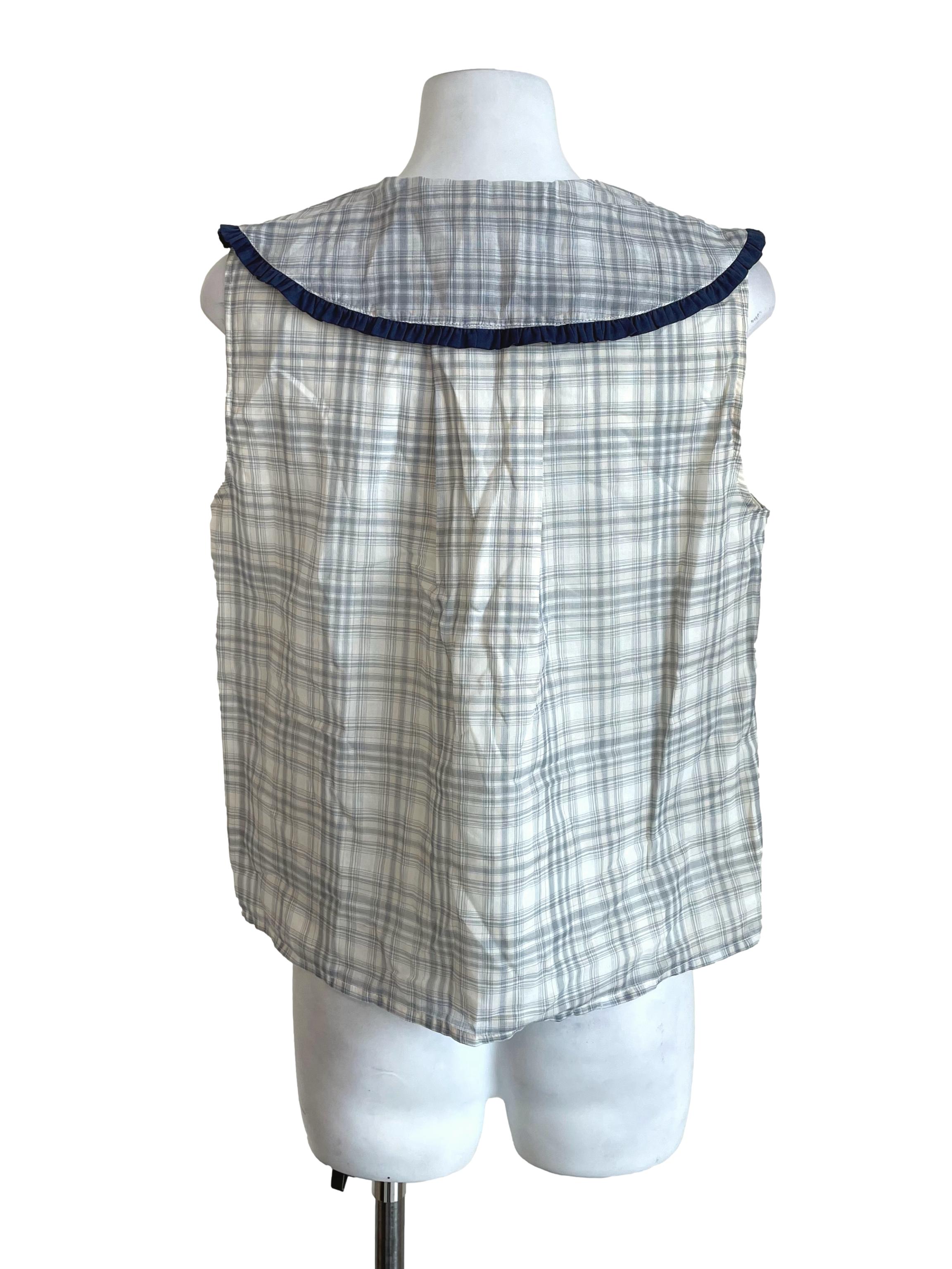 Egg Shell & Stone Checker Puritan Blouse