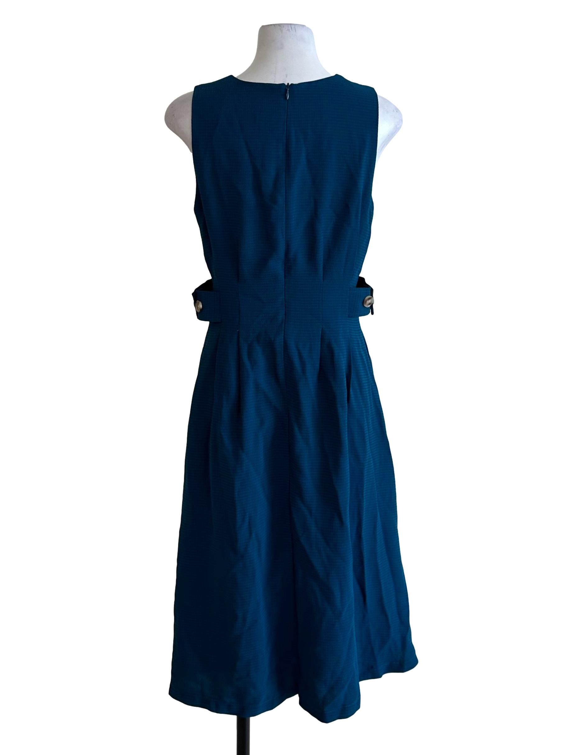 Teal Blue Textured  Side Strap Dress