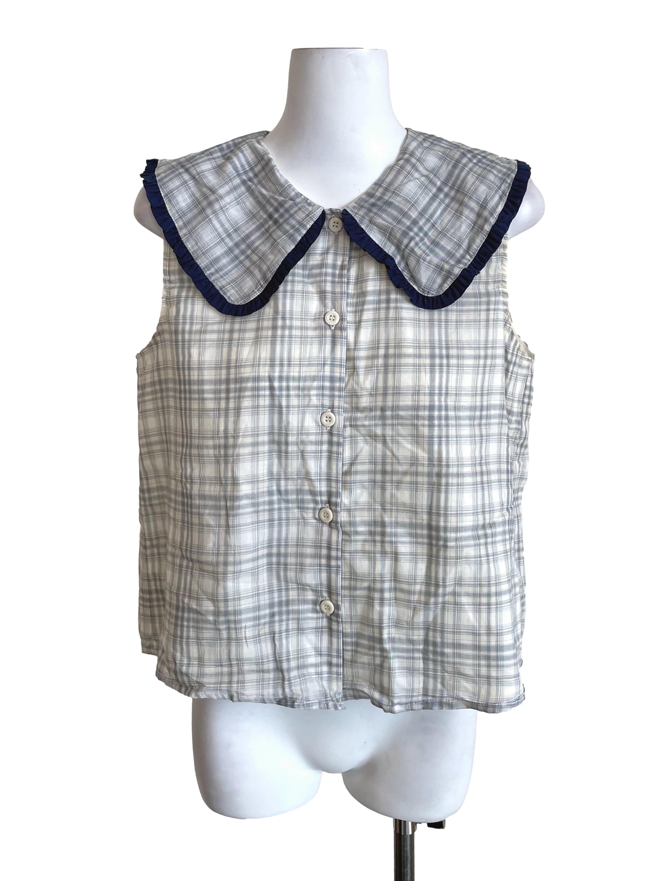 Egg Shell & Stone Checker Puritan Blouse