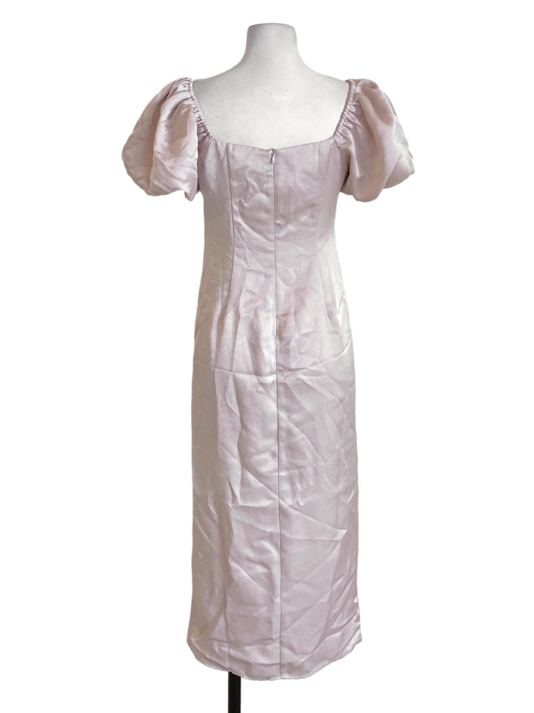 Rose Gold Pink Puffed Sleeve Wrapped Dress