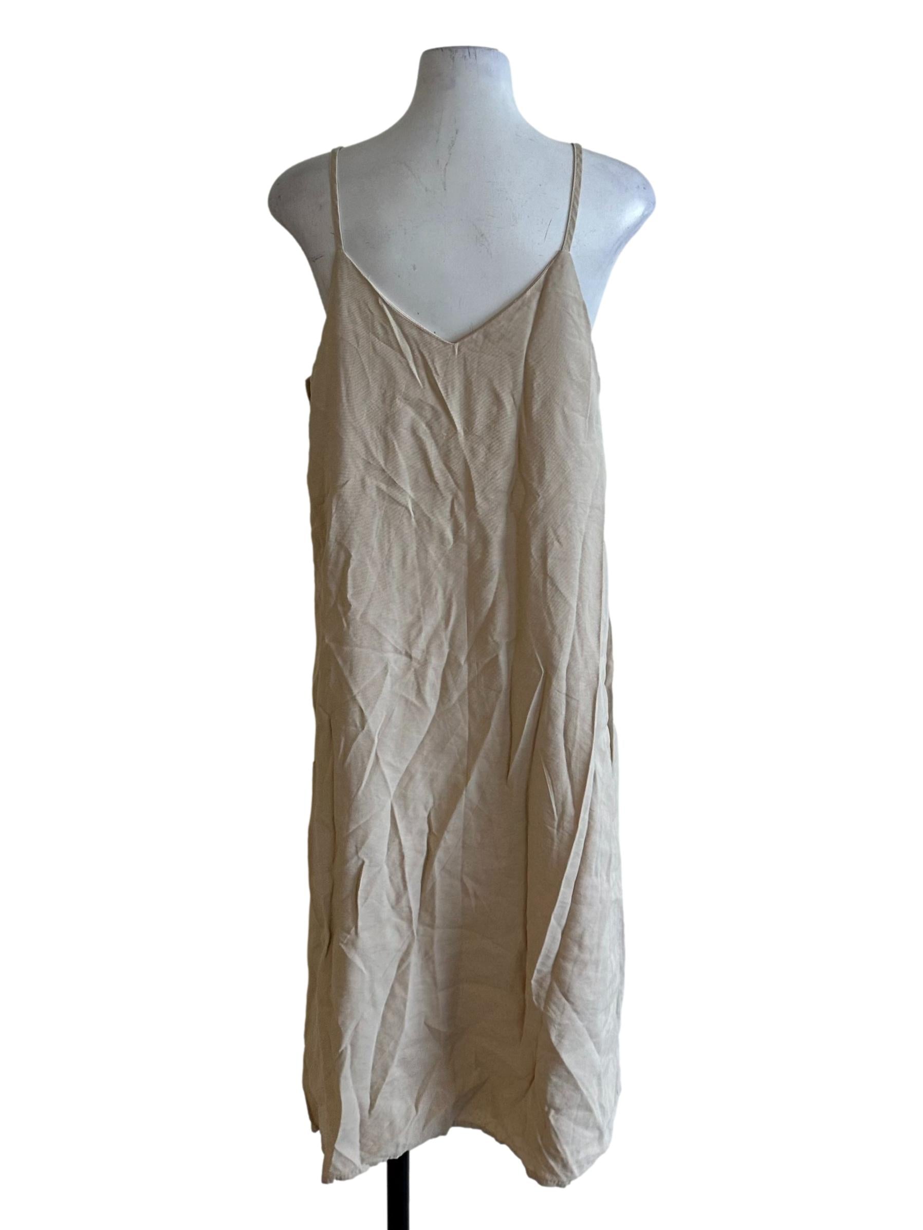 Latte Beige V Neck Side Button Dress