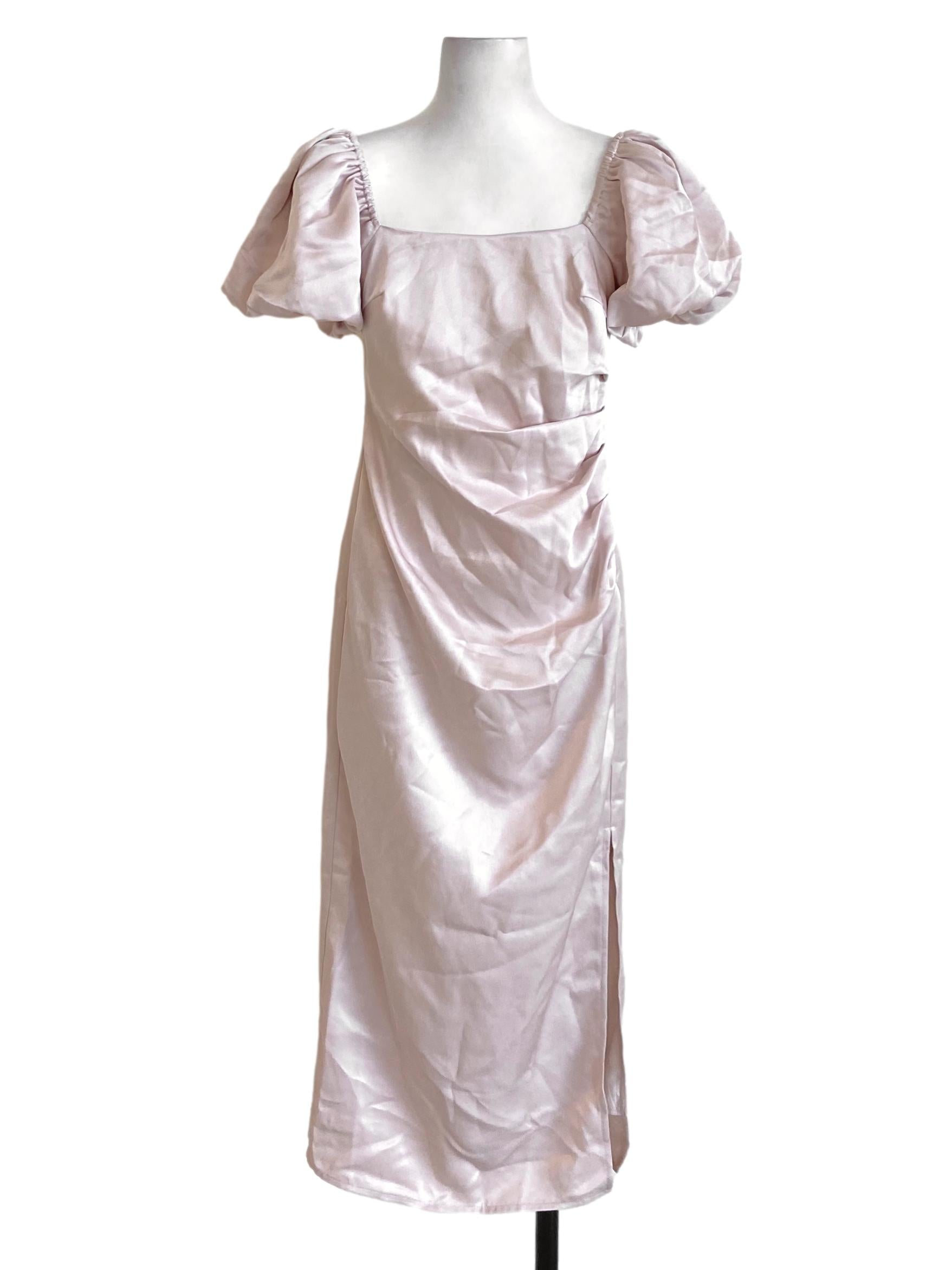 Rose Gold Pink Puffed Sleeve Wrapped Dress