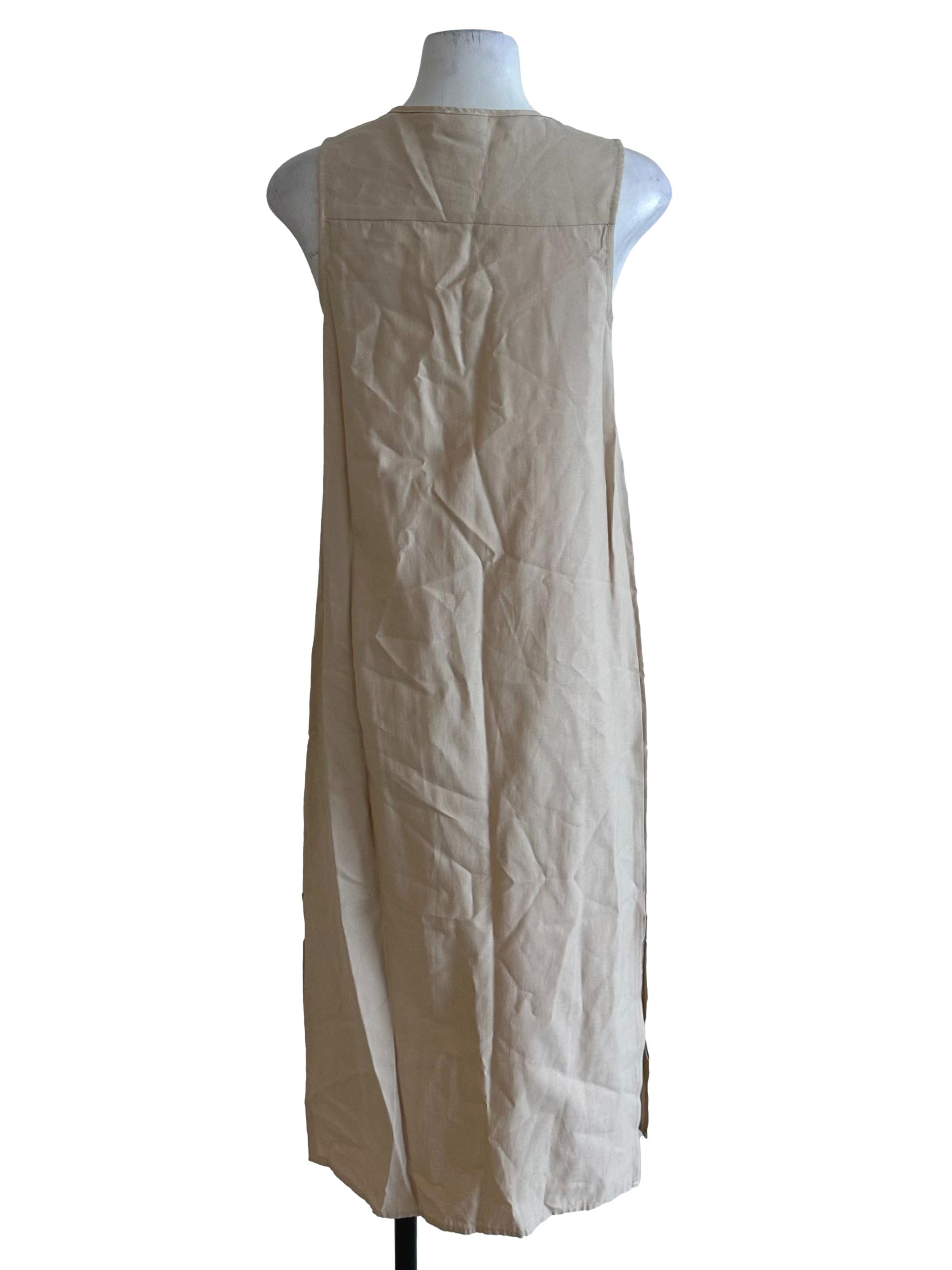 Light Beige Round Neck Button Dress