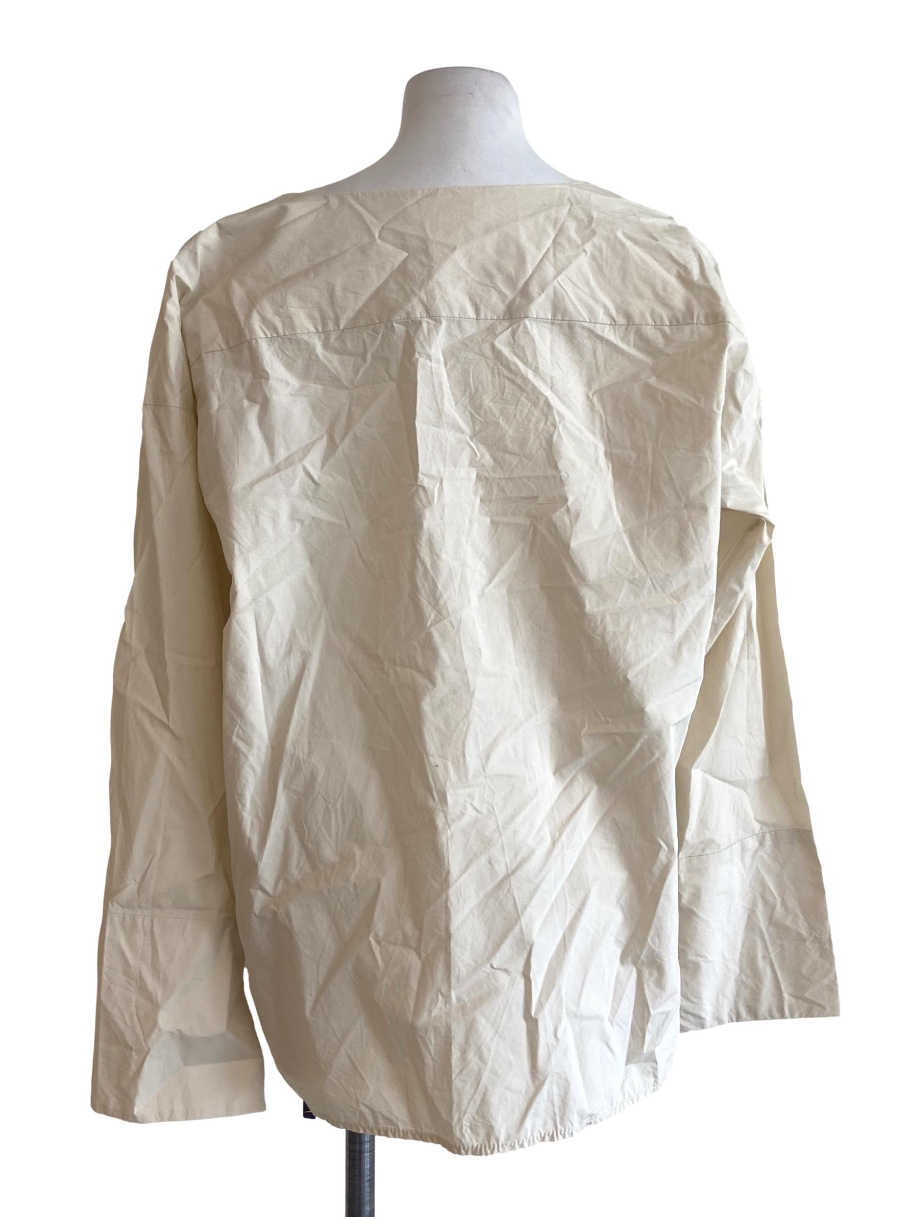 Cream Beige V Neck Slit Blouse