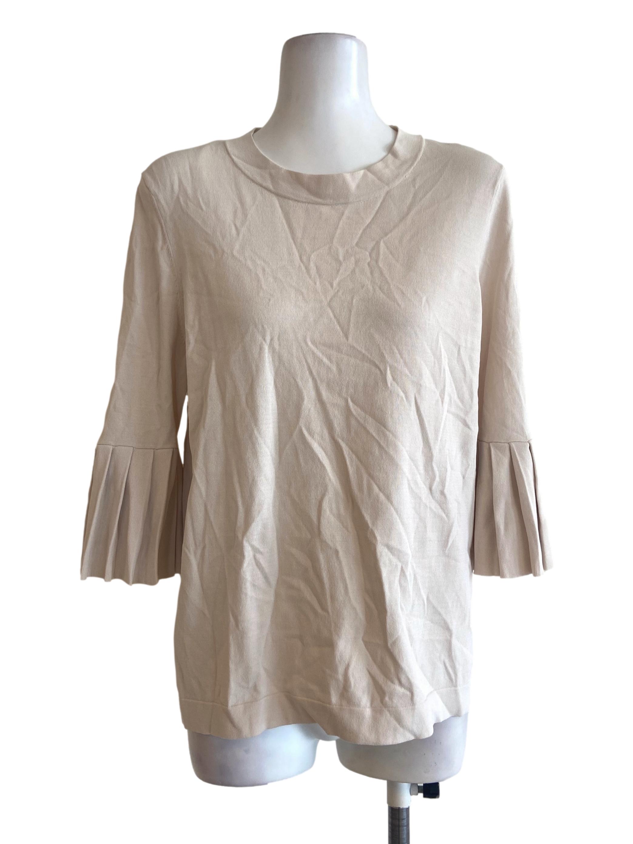 Linen Beige Pleated Sleeves Blouse