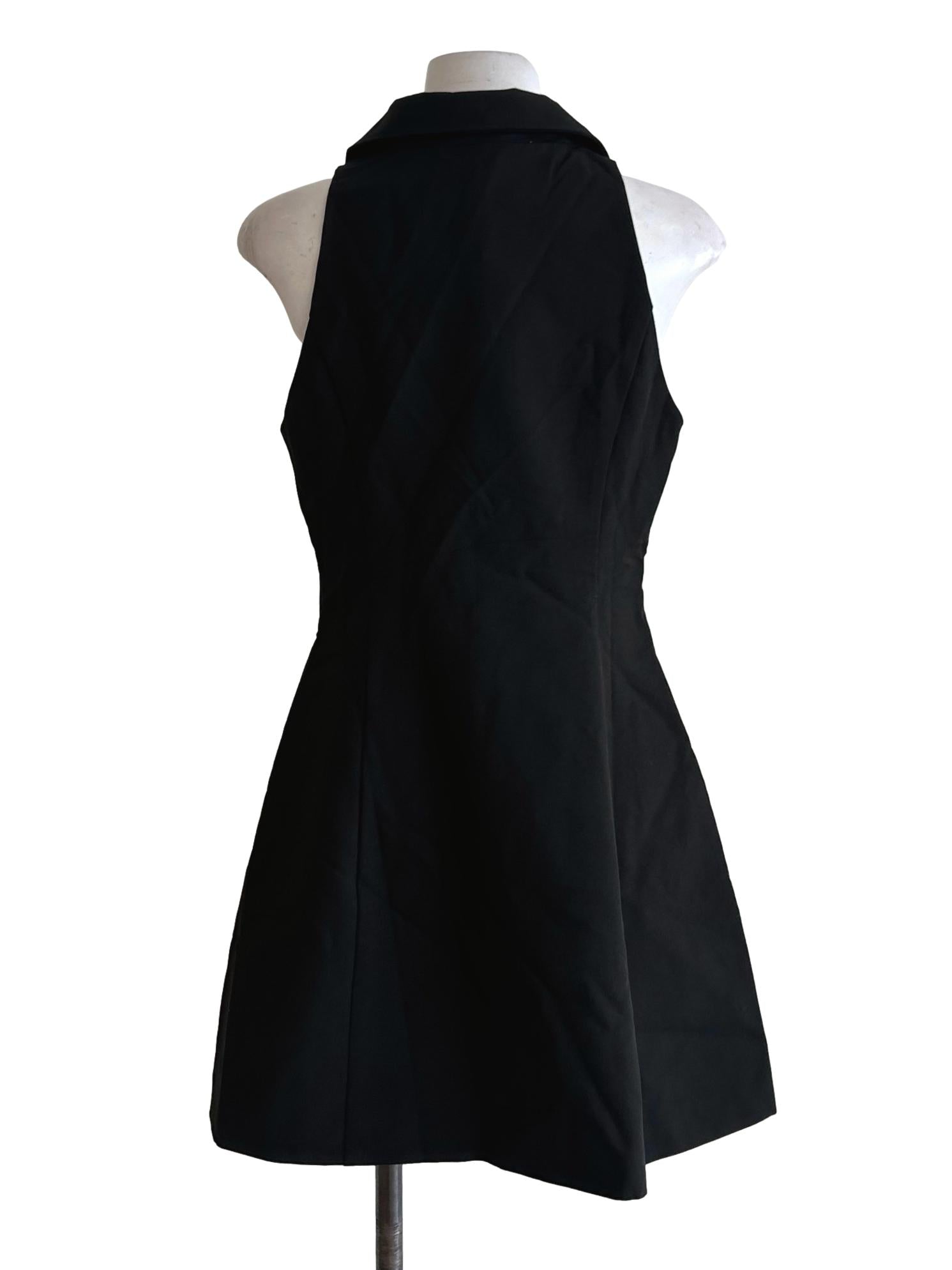 Matte Black Zip Front Collared Dress
