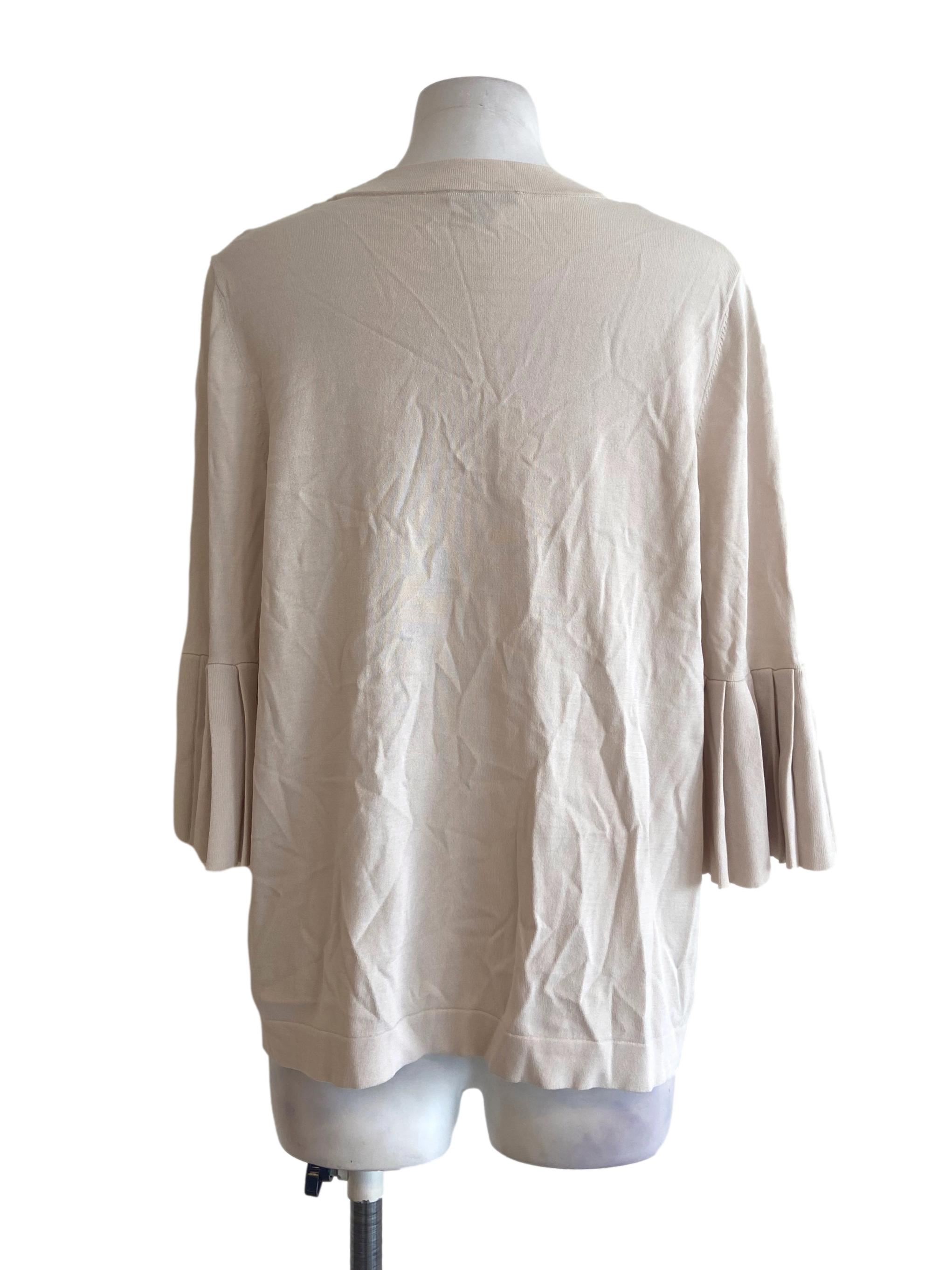 Linen Beige Pleated Sleeves Blouse