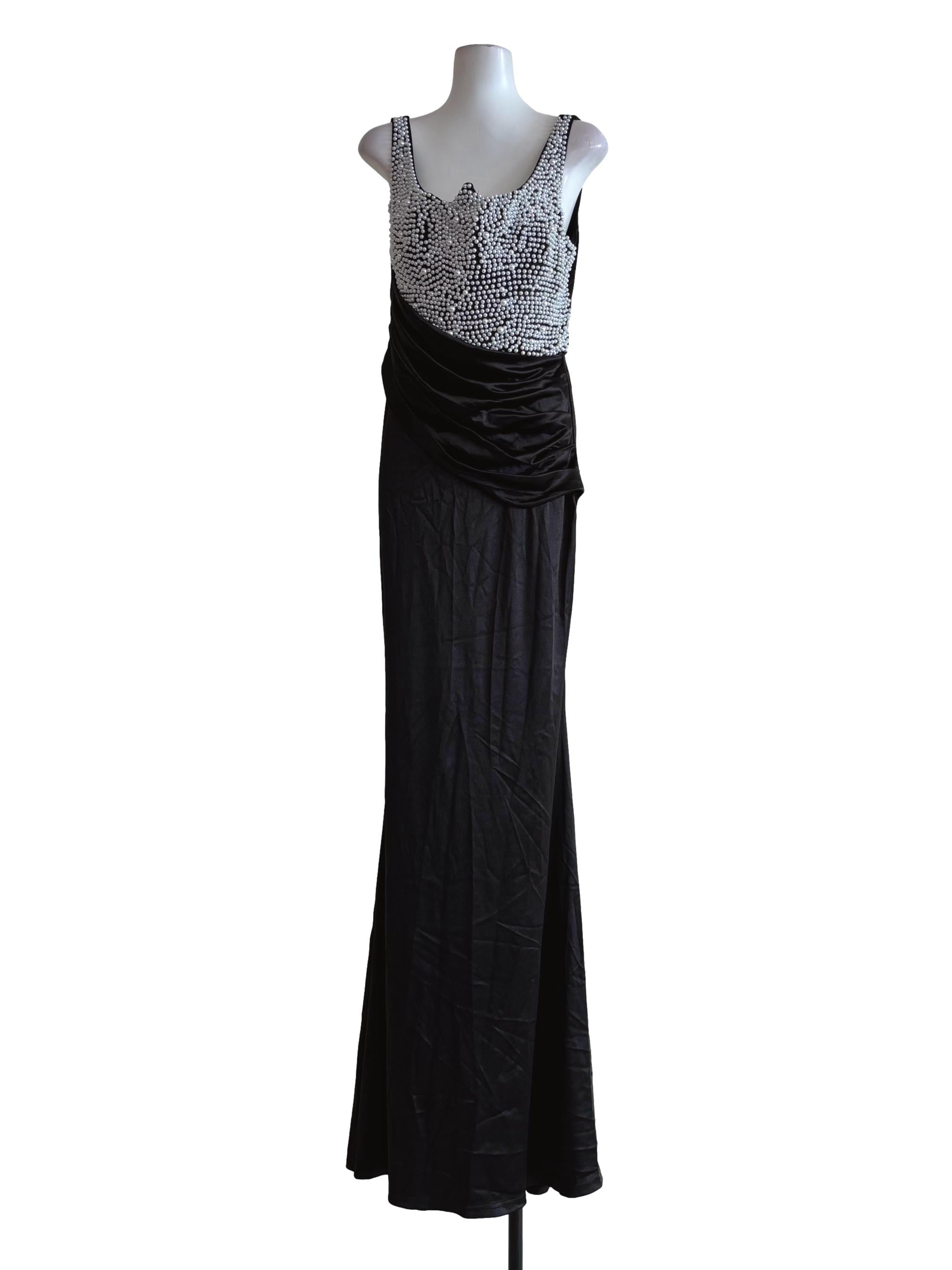 Black Beaded Pearl Bodice Dress
