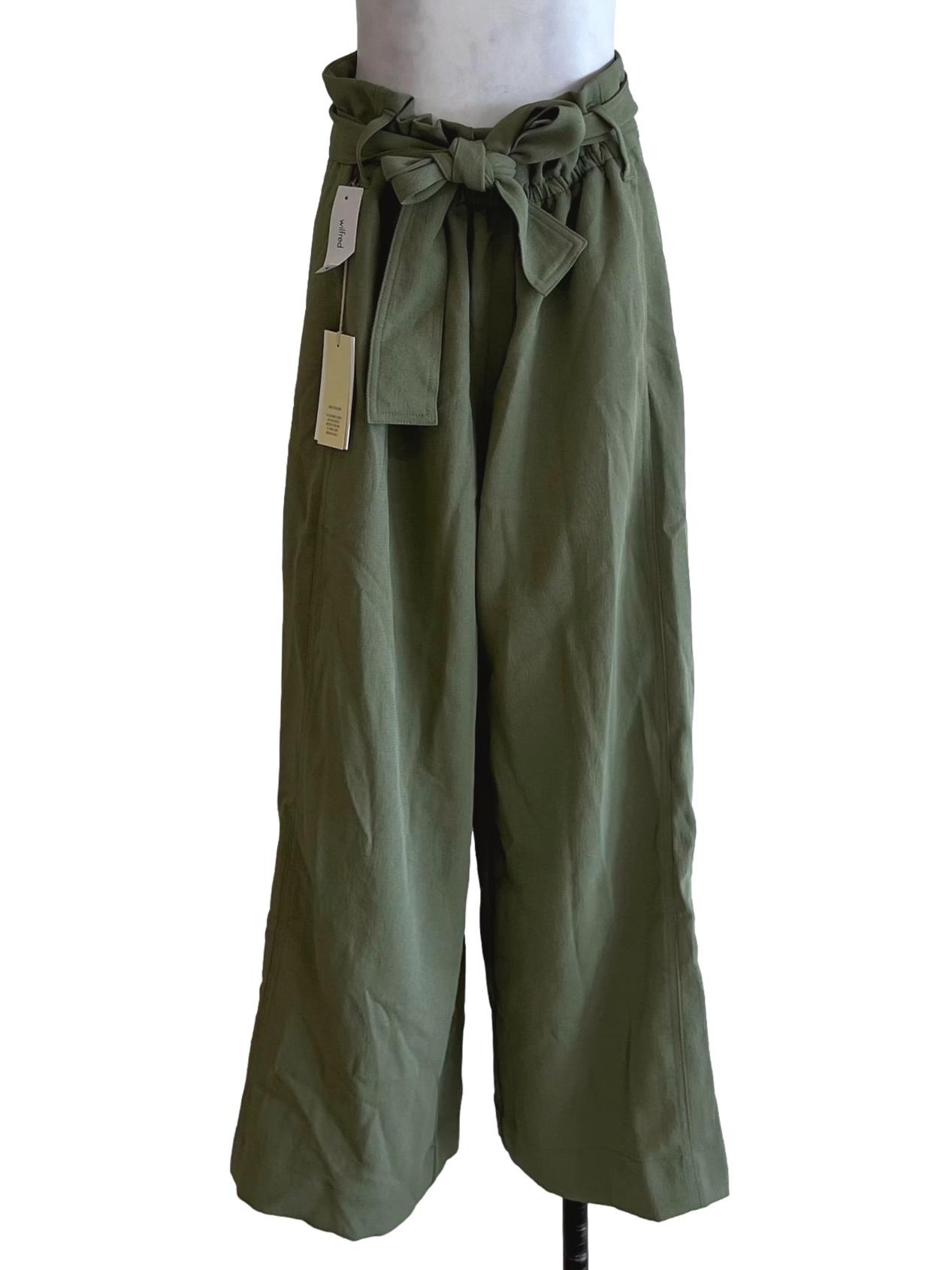 Olive Green High-Waisted Wide-Leg Pants