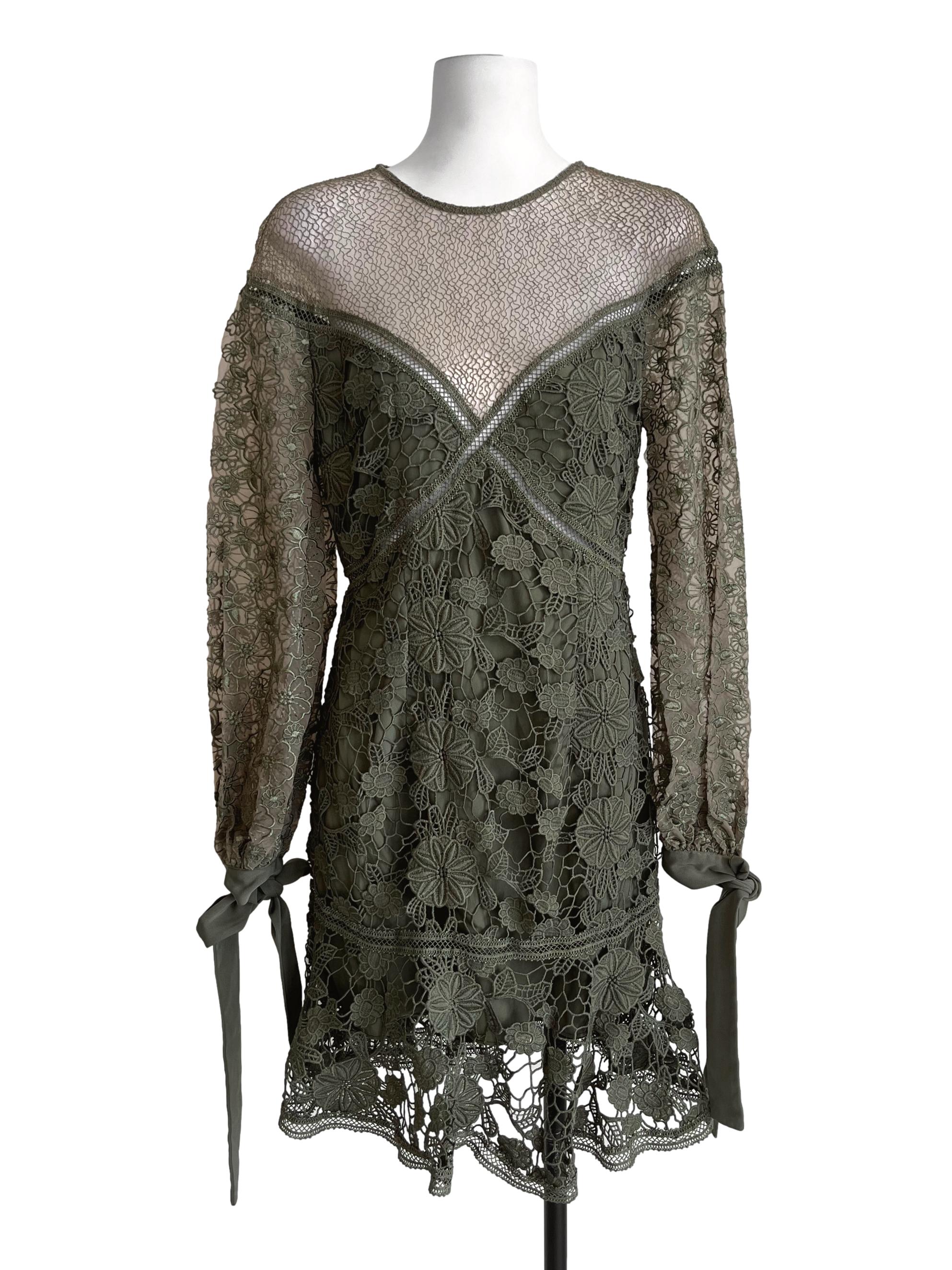 Olive Green Lace Mini Dress