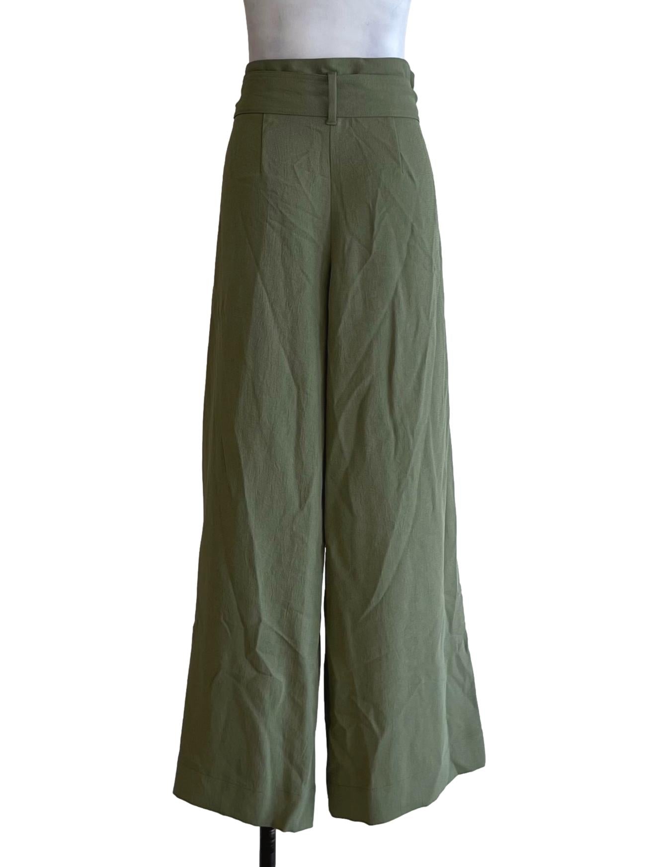 Olive Green High-Waisted Wide-Leg Pants