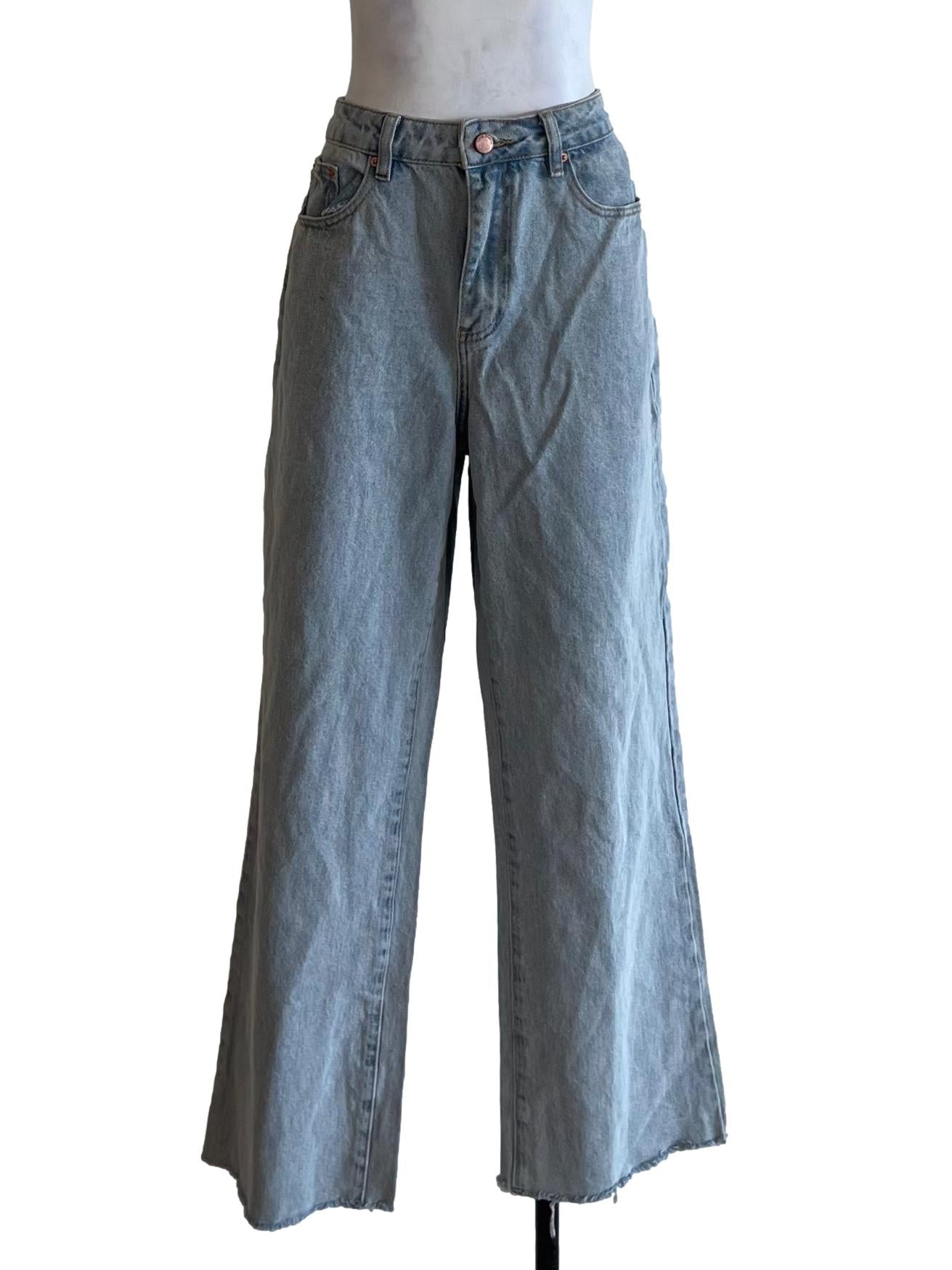 Sky Blue Plain Wide Leg Jeans