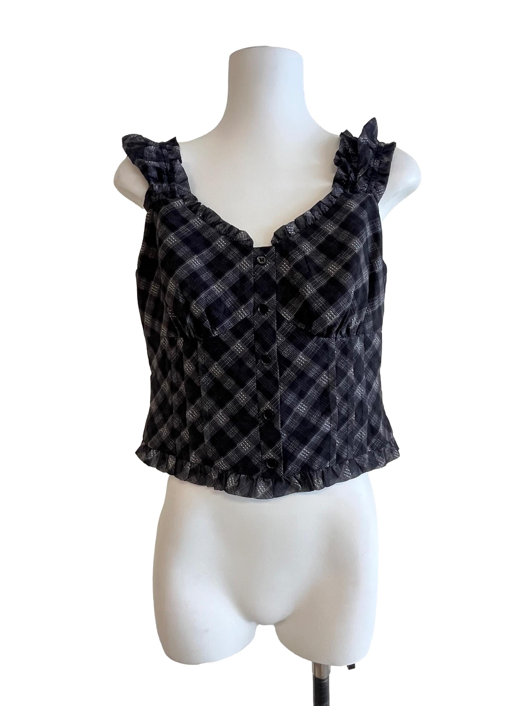Jade Black Checkered Top