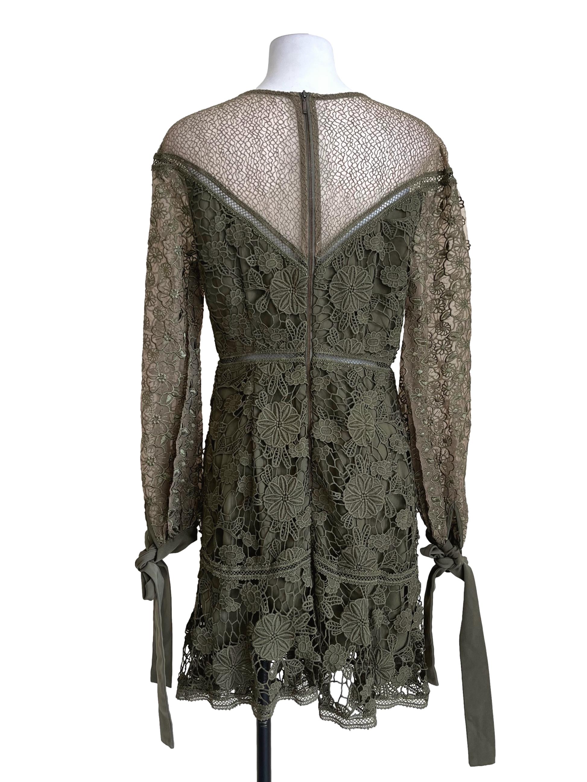 Olive Green Lace Mini Dress