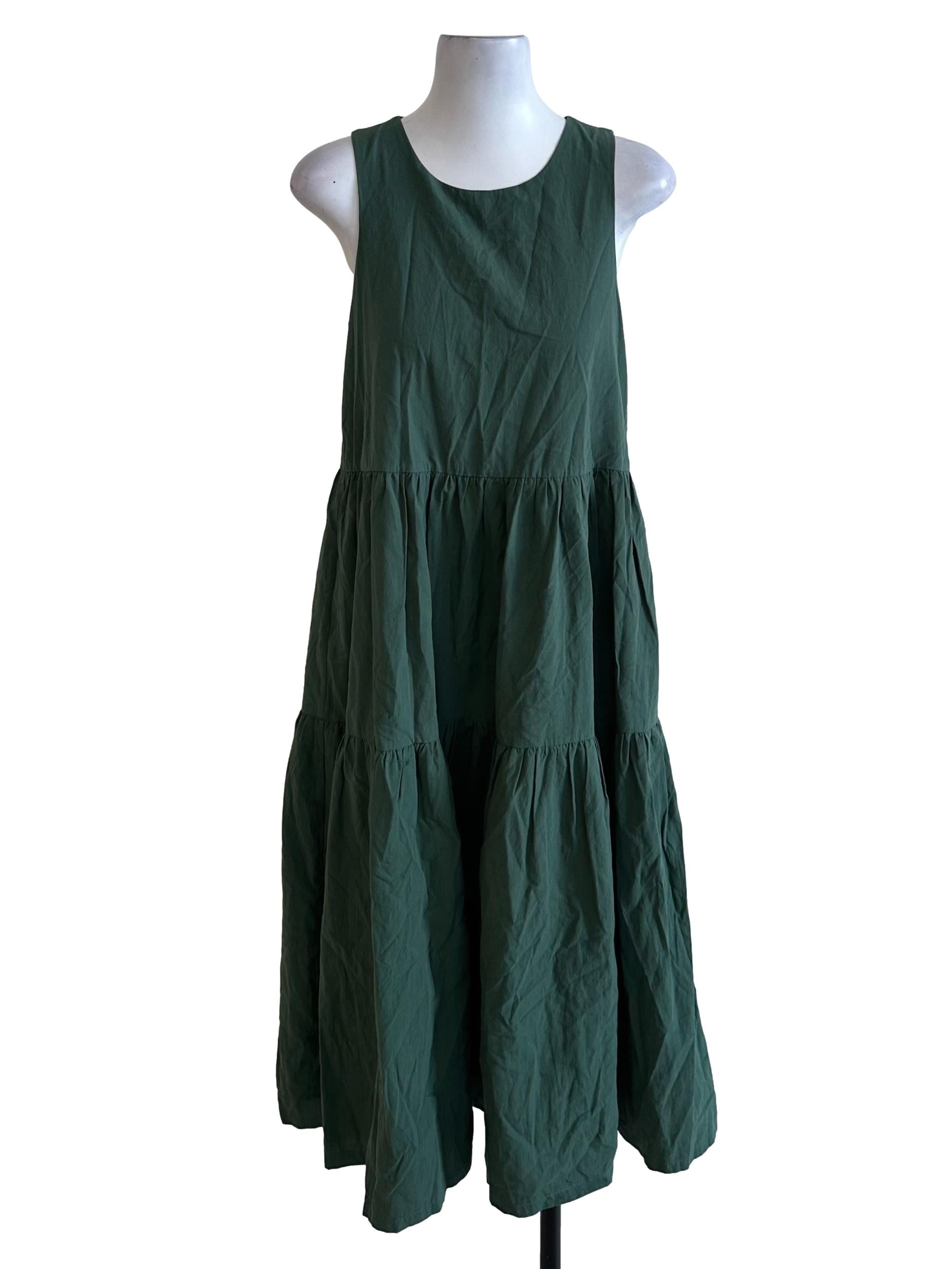 Dark Green Round Neck Tiered Tent Dress