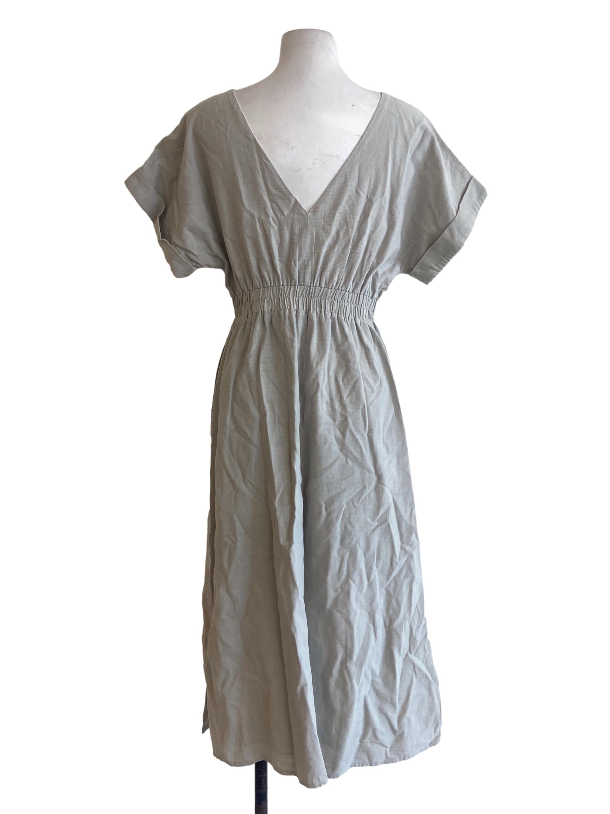 Textured Cotton V-Neck Dress OSN