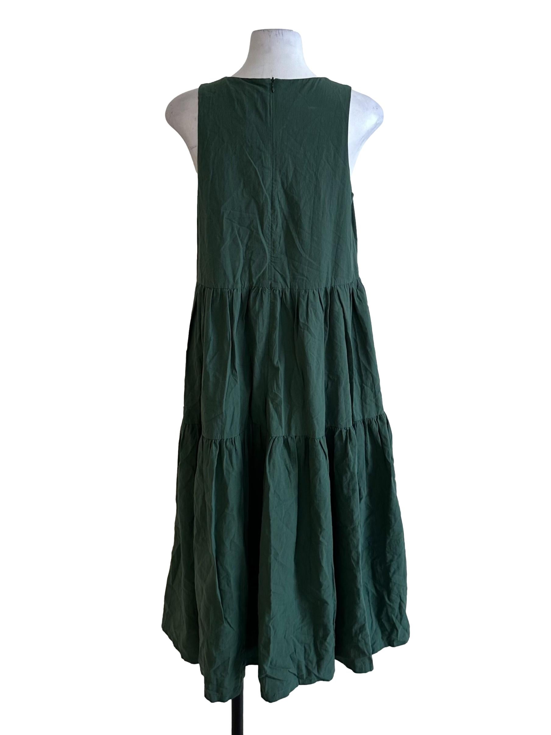 Dark Green Round Neck Tiered Tent Dress