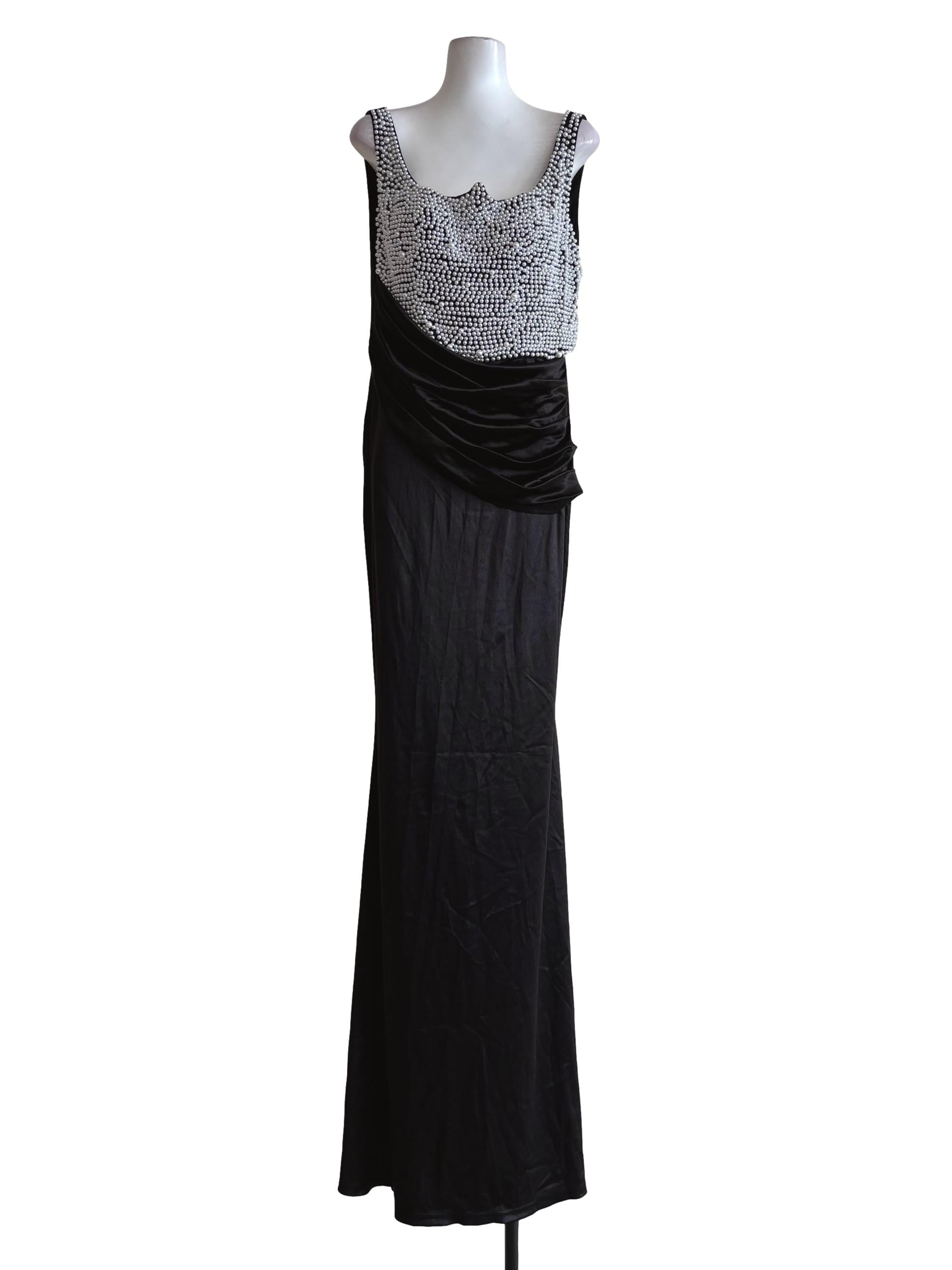 Black Beaded Pearl Bodice Dress