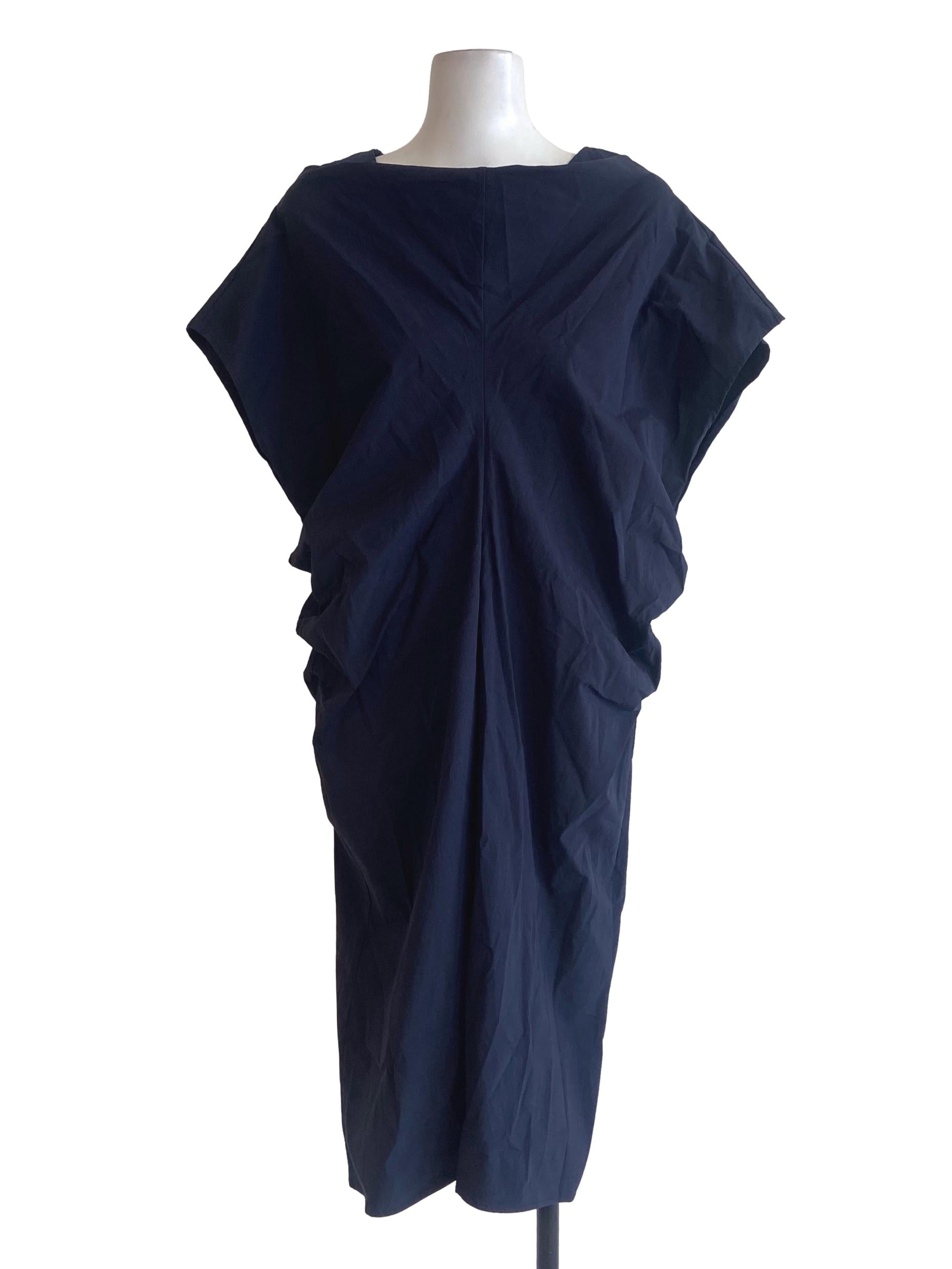 Navy Blue Cowl Sleeves Dress