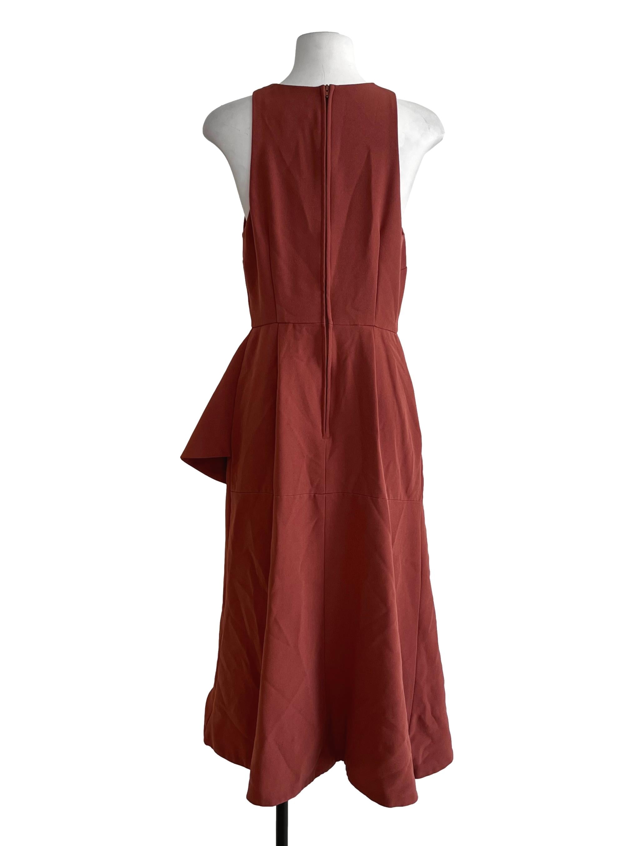Brick Red Asymmetric Ruffle Dress