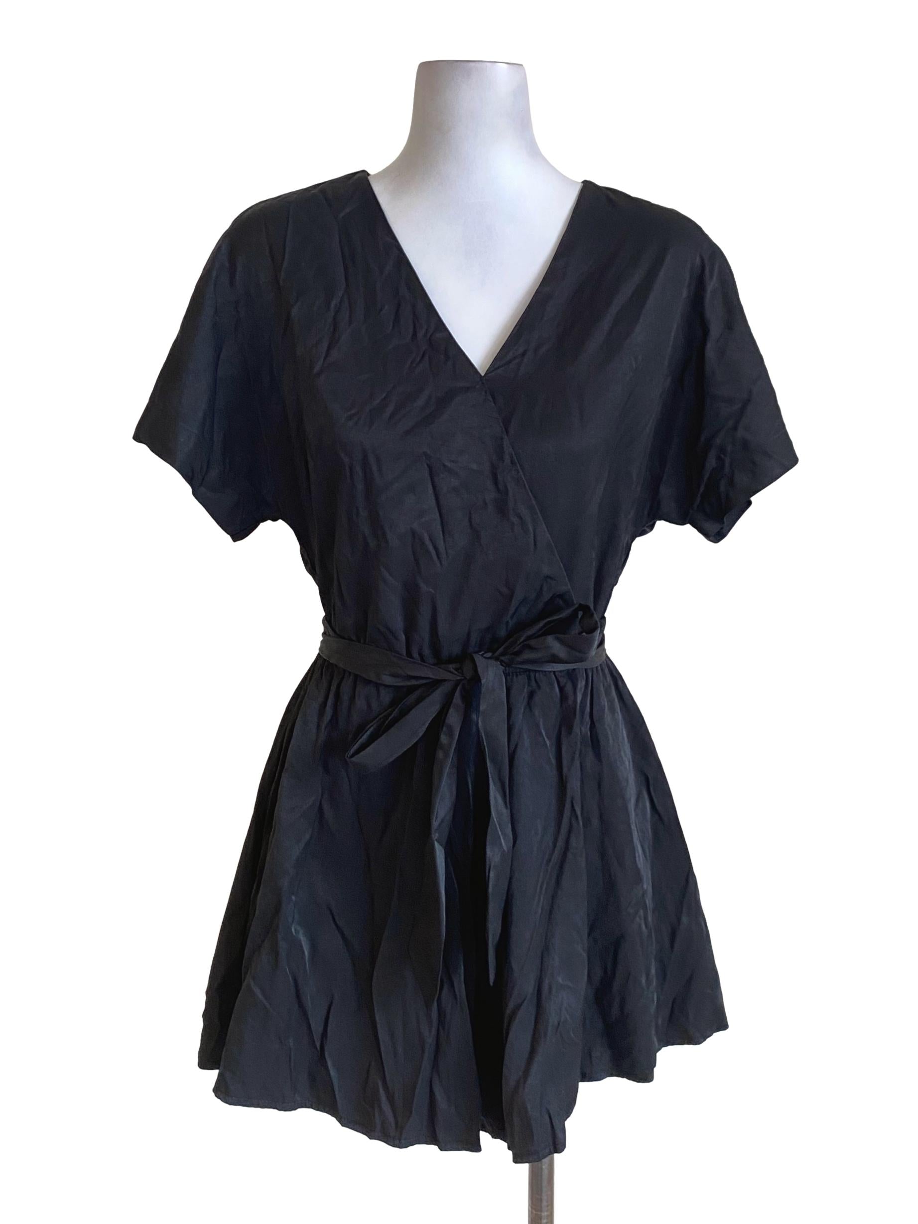 Black V-Neck Crossover Romper TTR