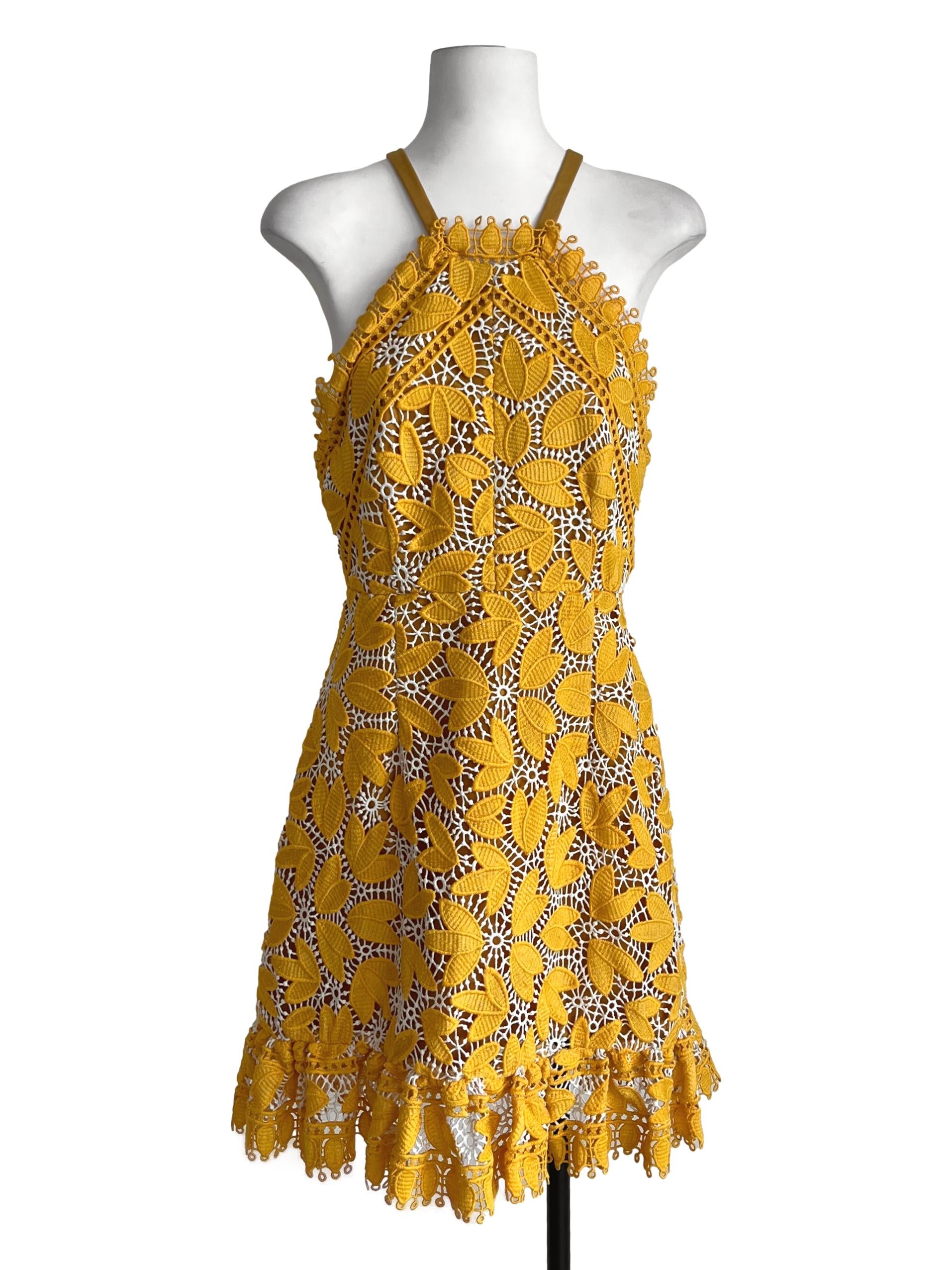 Mustard Yellow Lace Mini Dress
