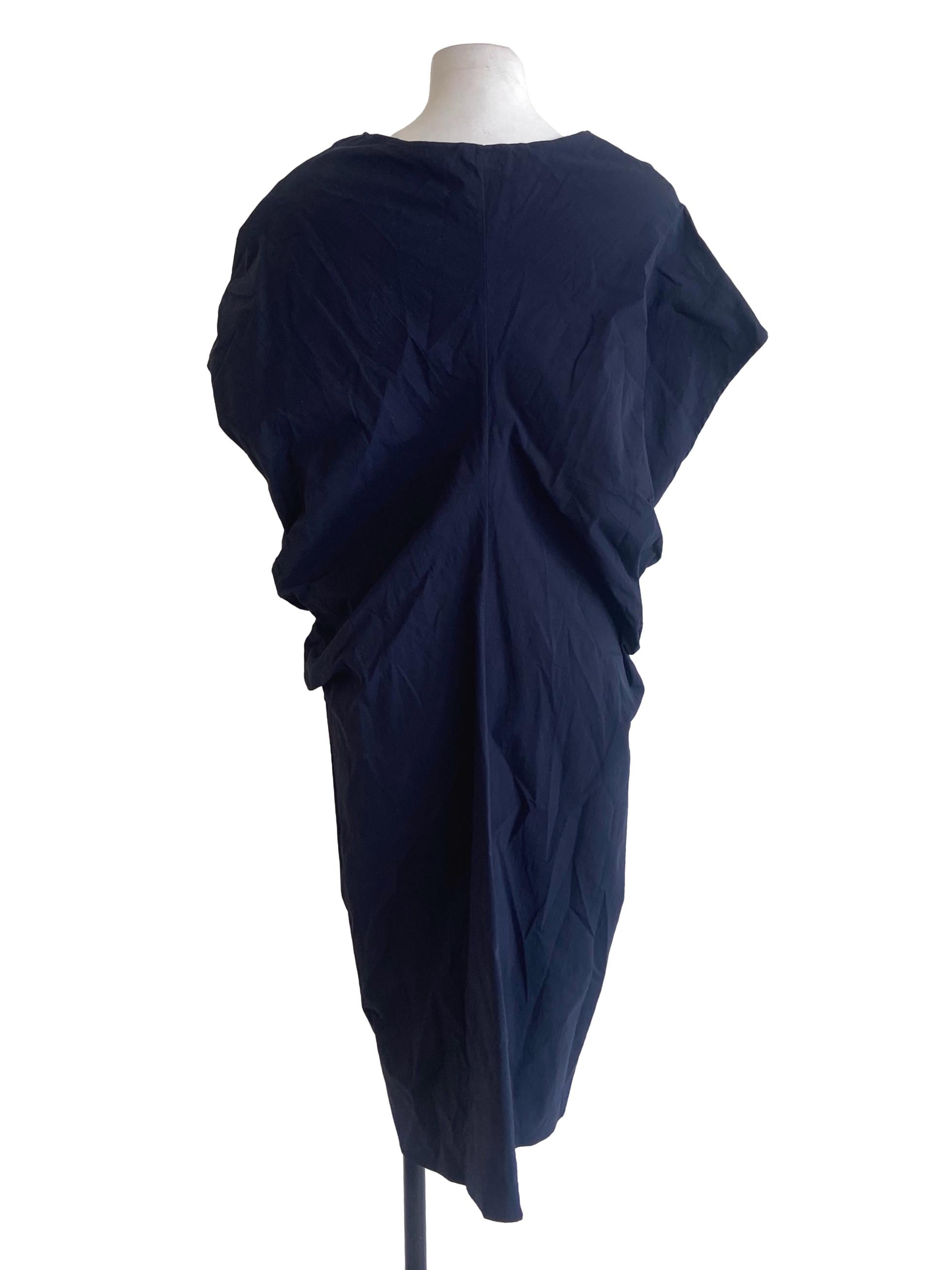 Navy Blue Cowl Sleeves Dress