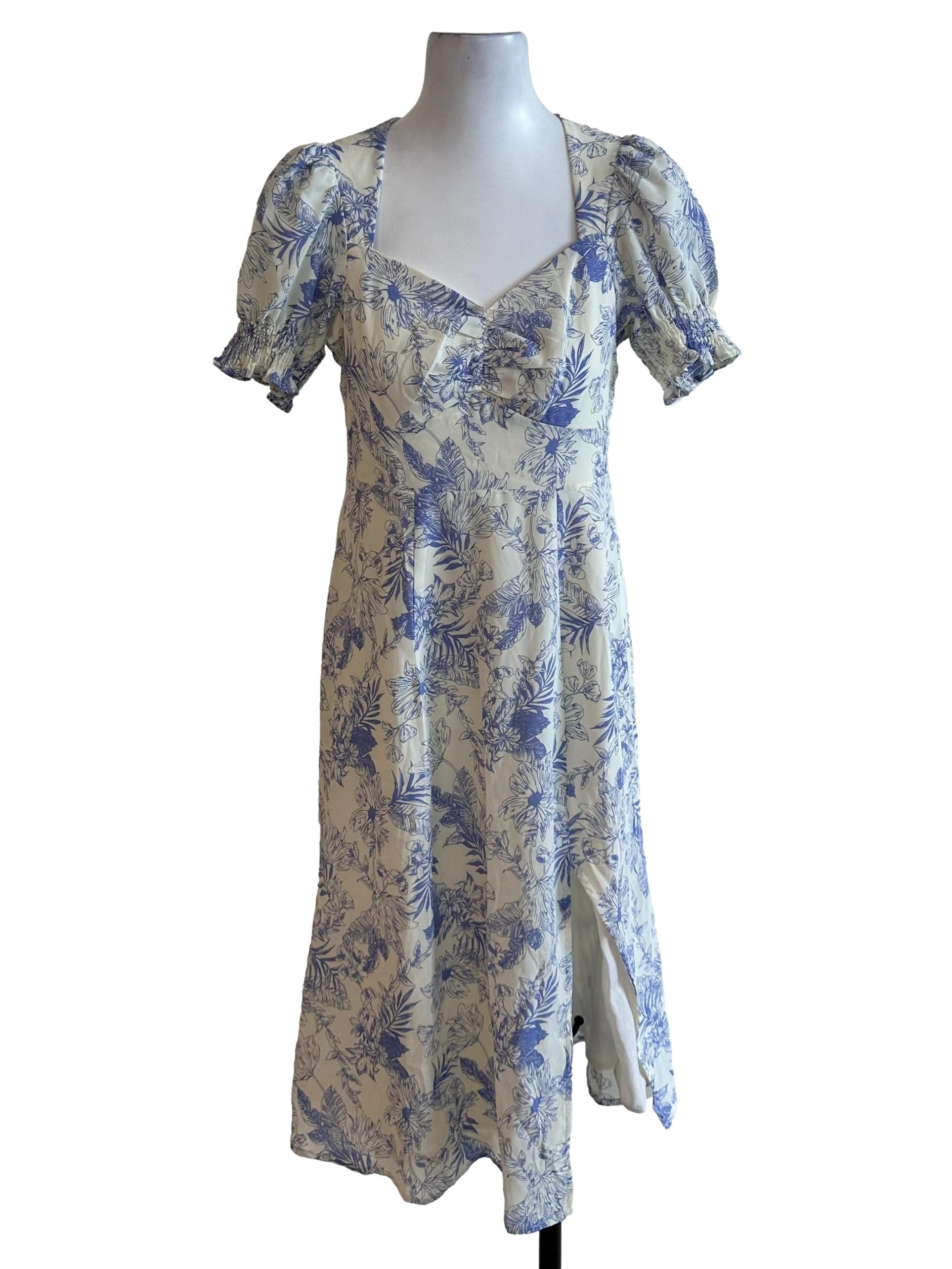 Pearl White Sweetheart Pattern Puff Sleeve Dress
