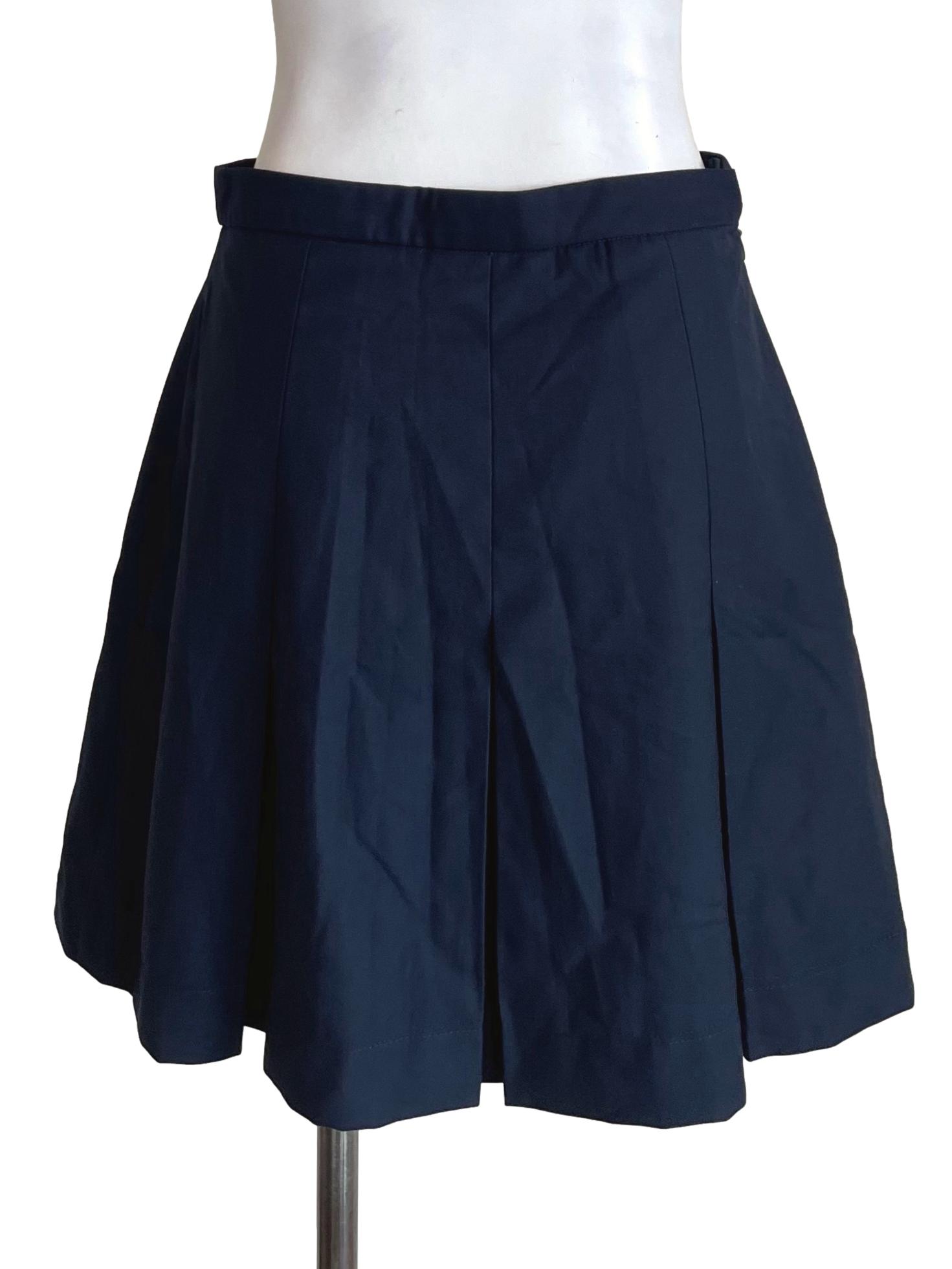 Navy Box Pleated Skirt