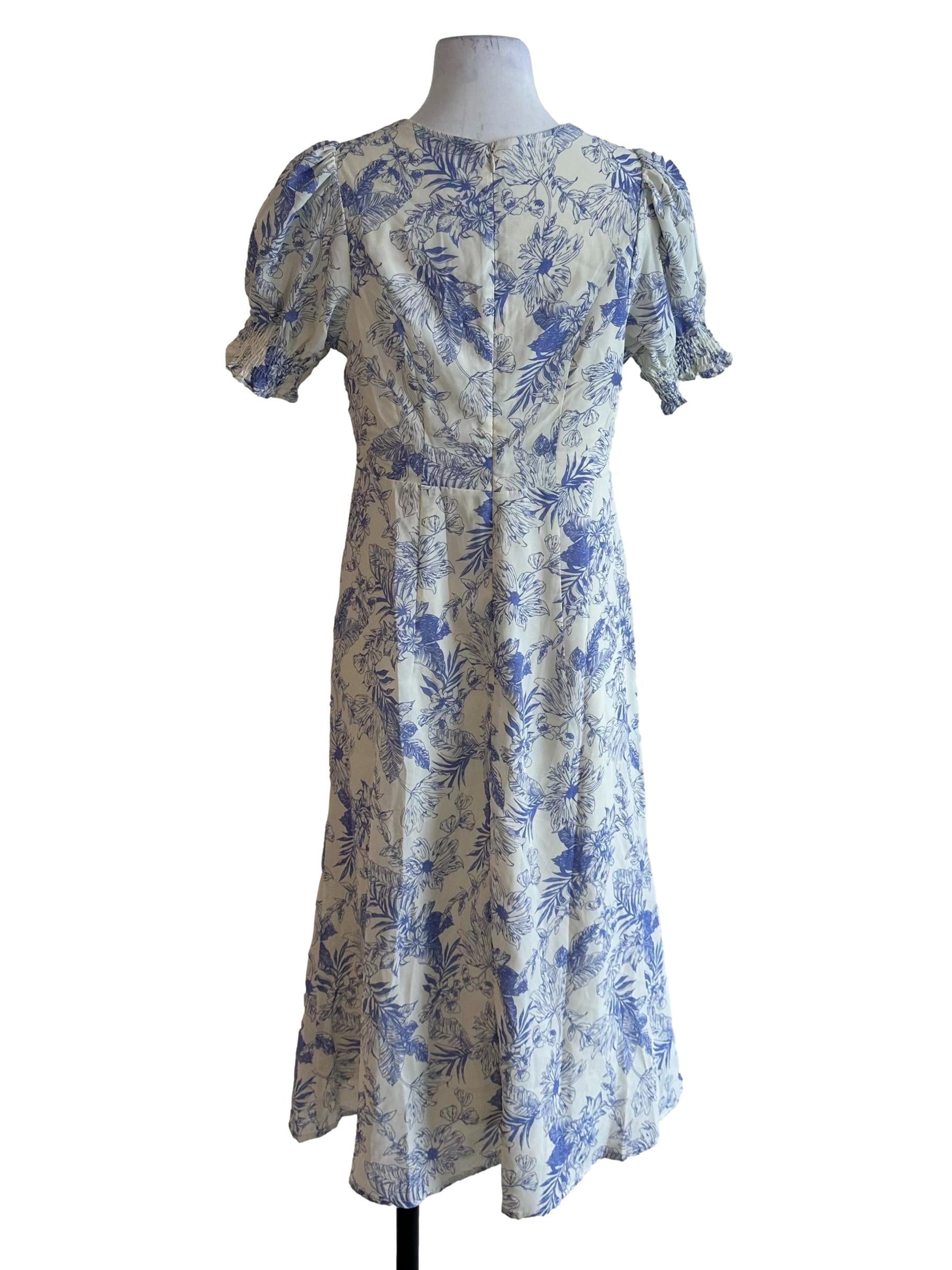 Pearl White Sweetheart Pattern Puff Sleeve Dress