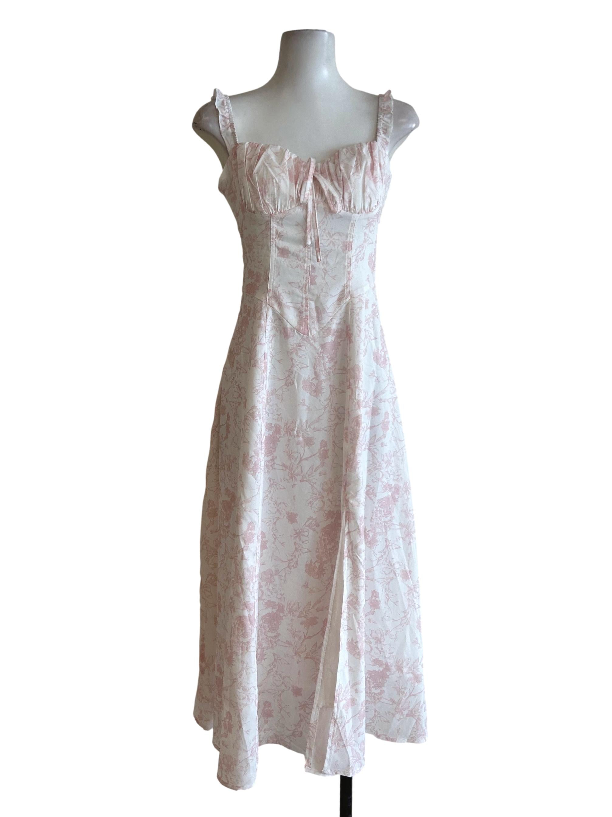 White And Blush Red Floral Print Sundress