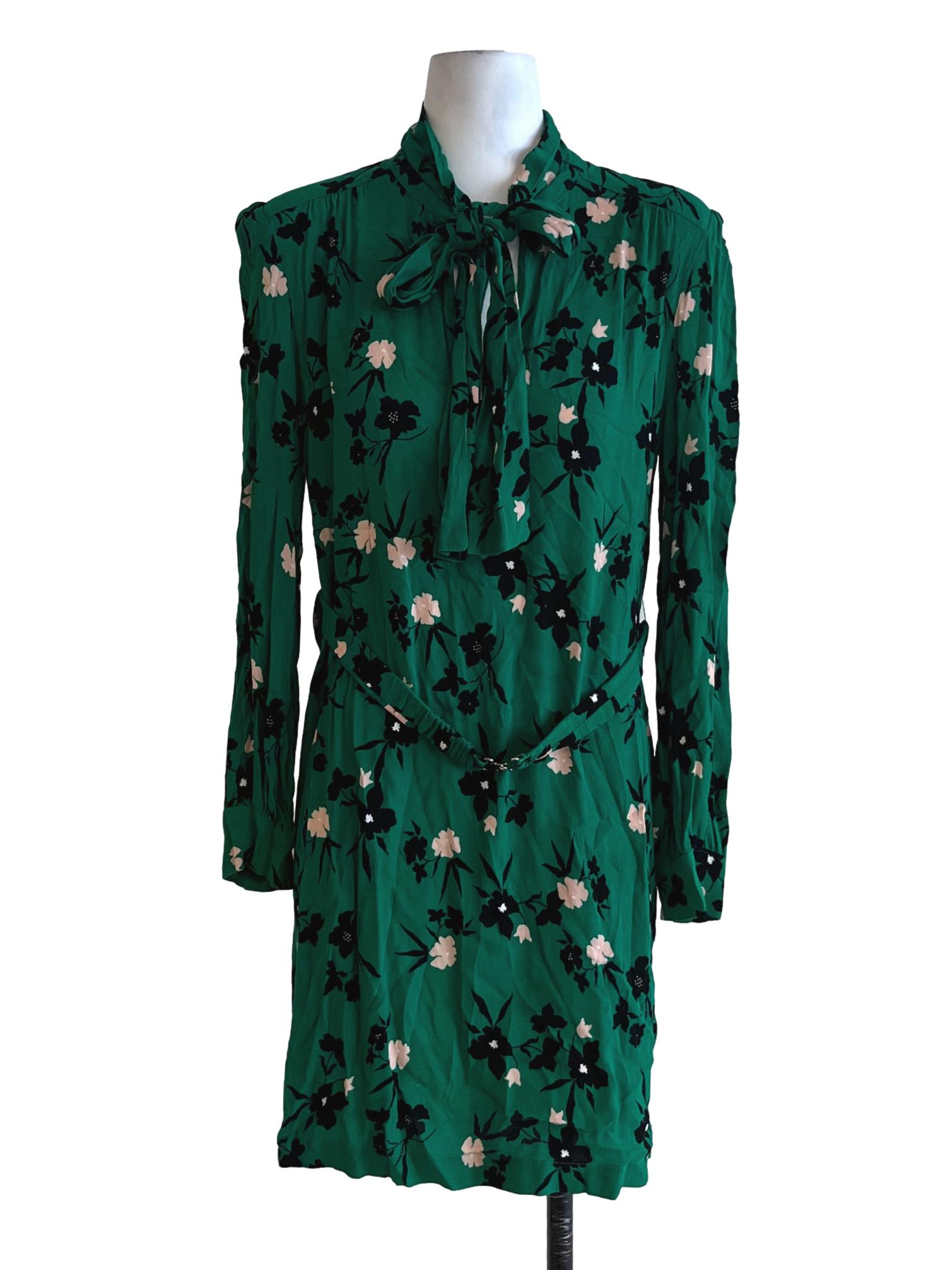 Pine Green Floral Empire Dress