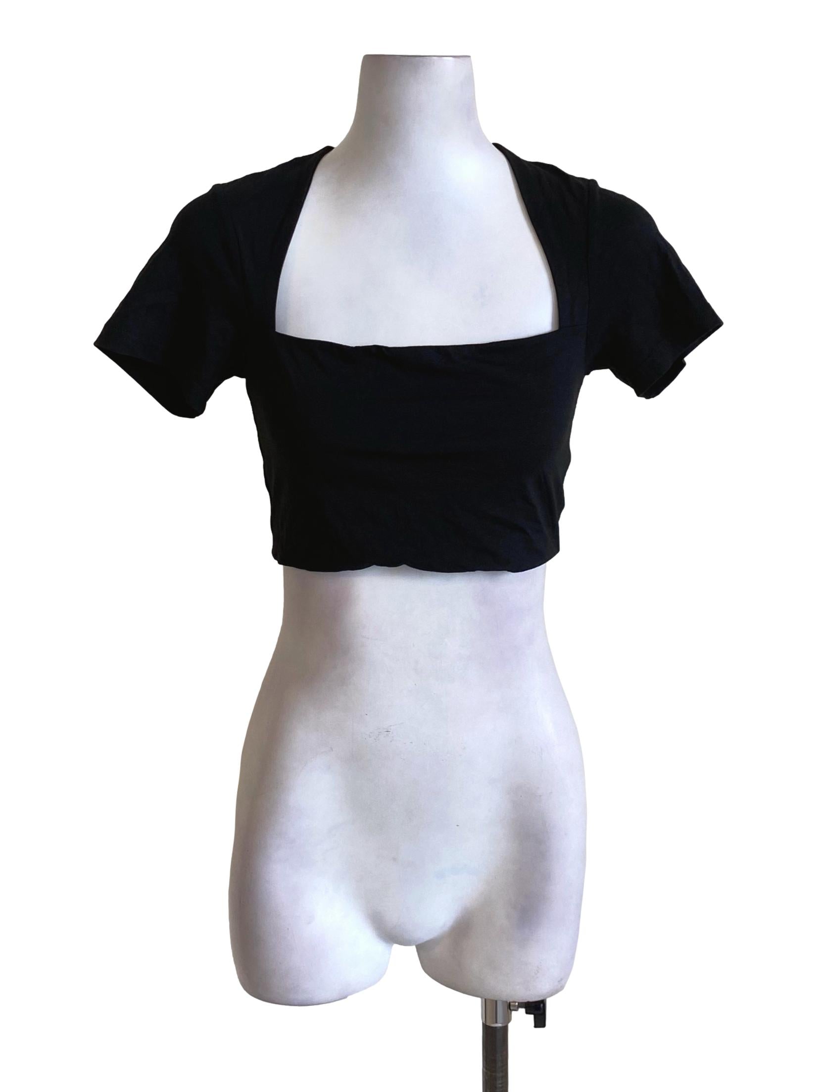 Black Square Neck Fitted Cropped Top
