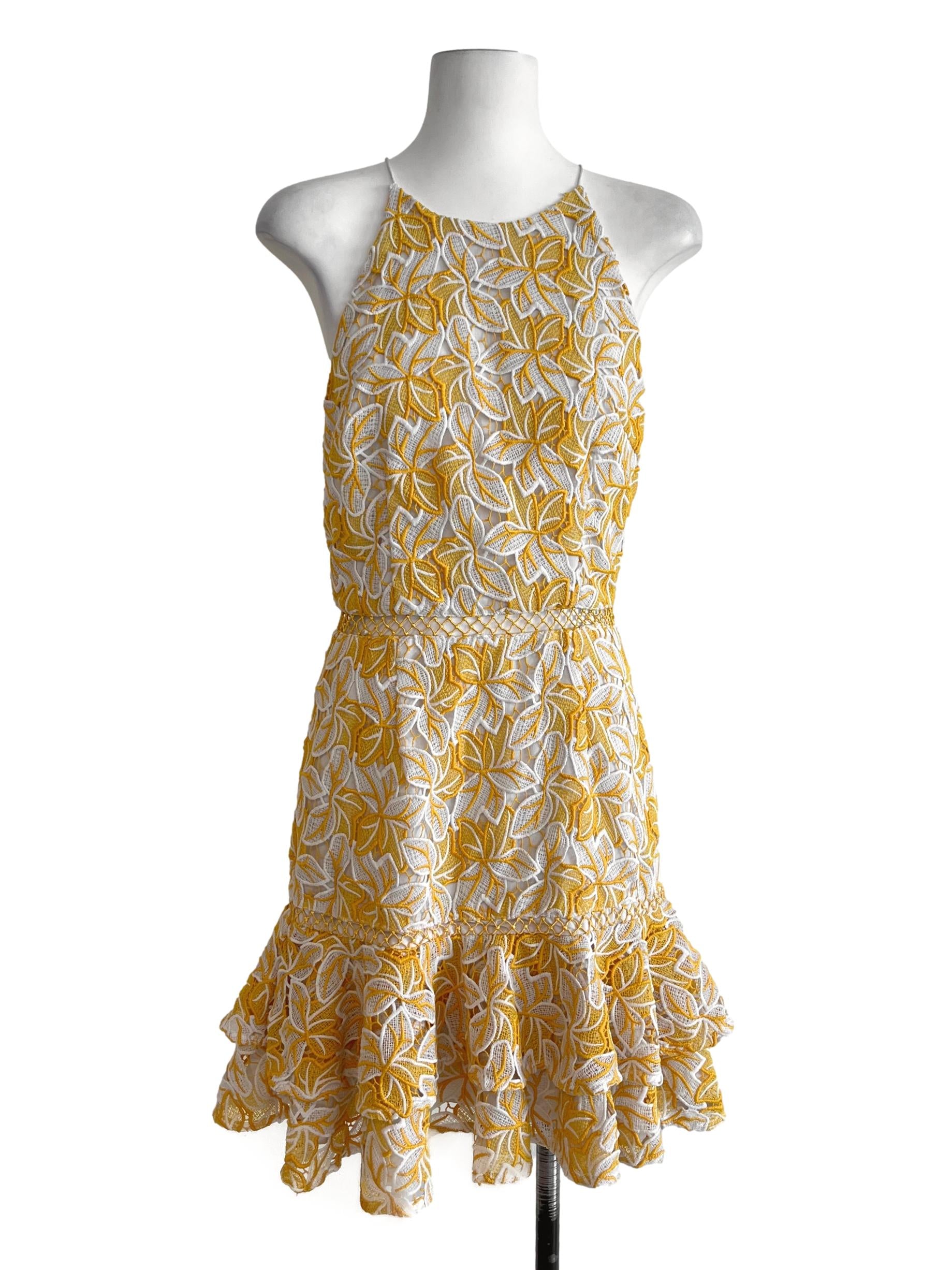 Bumblebee Yellow Floral Halter Mini Dress