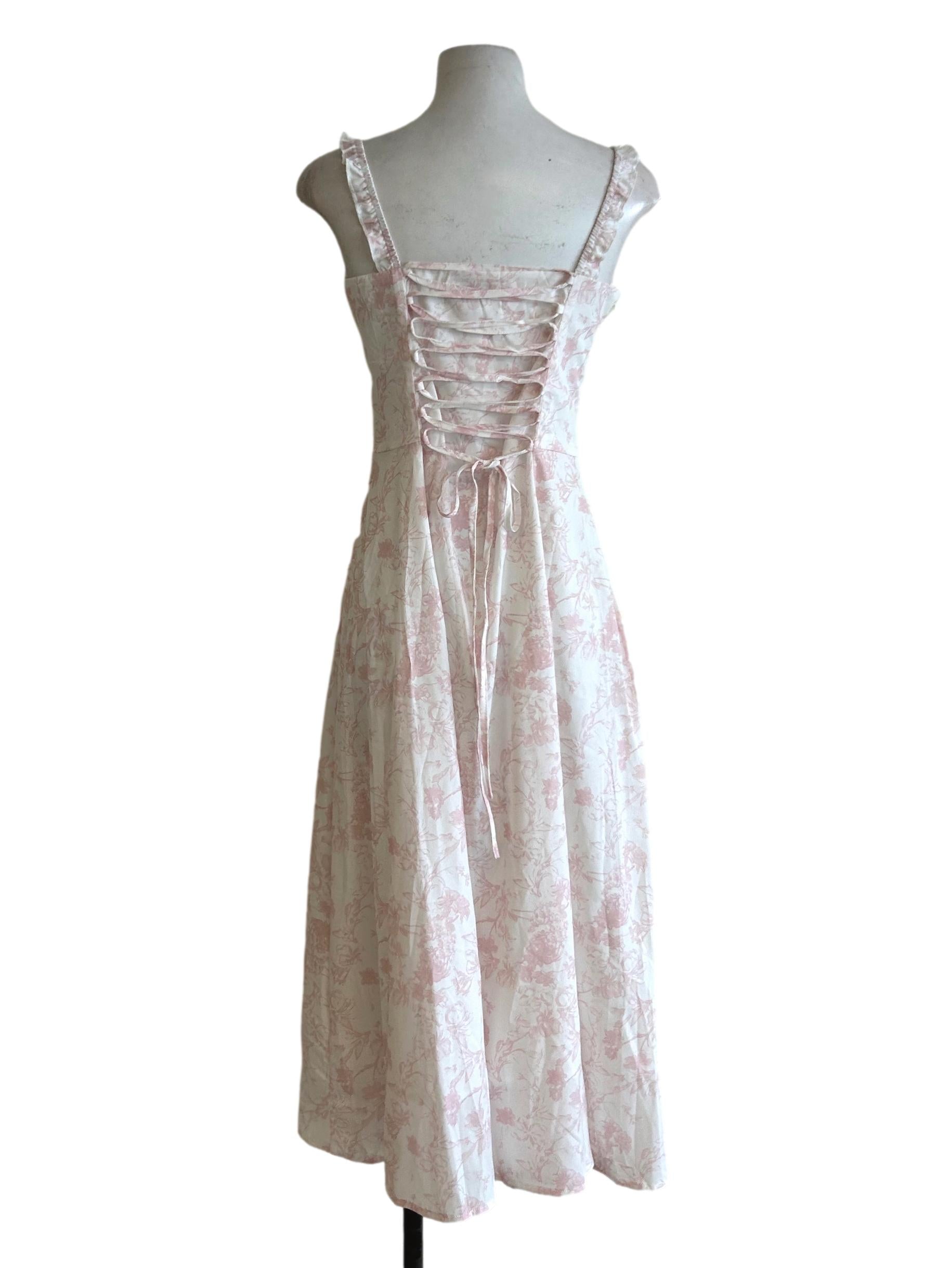 White And Blush Red Floral Print Sundress