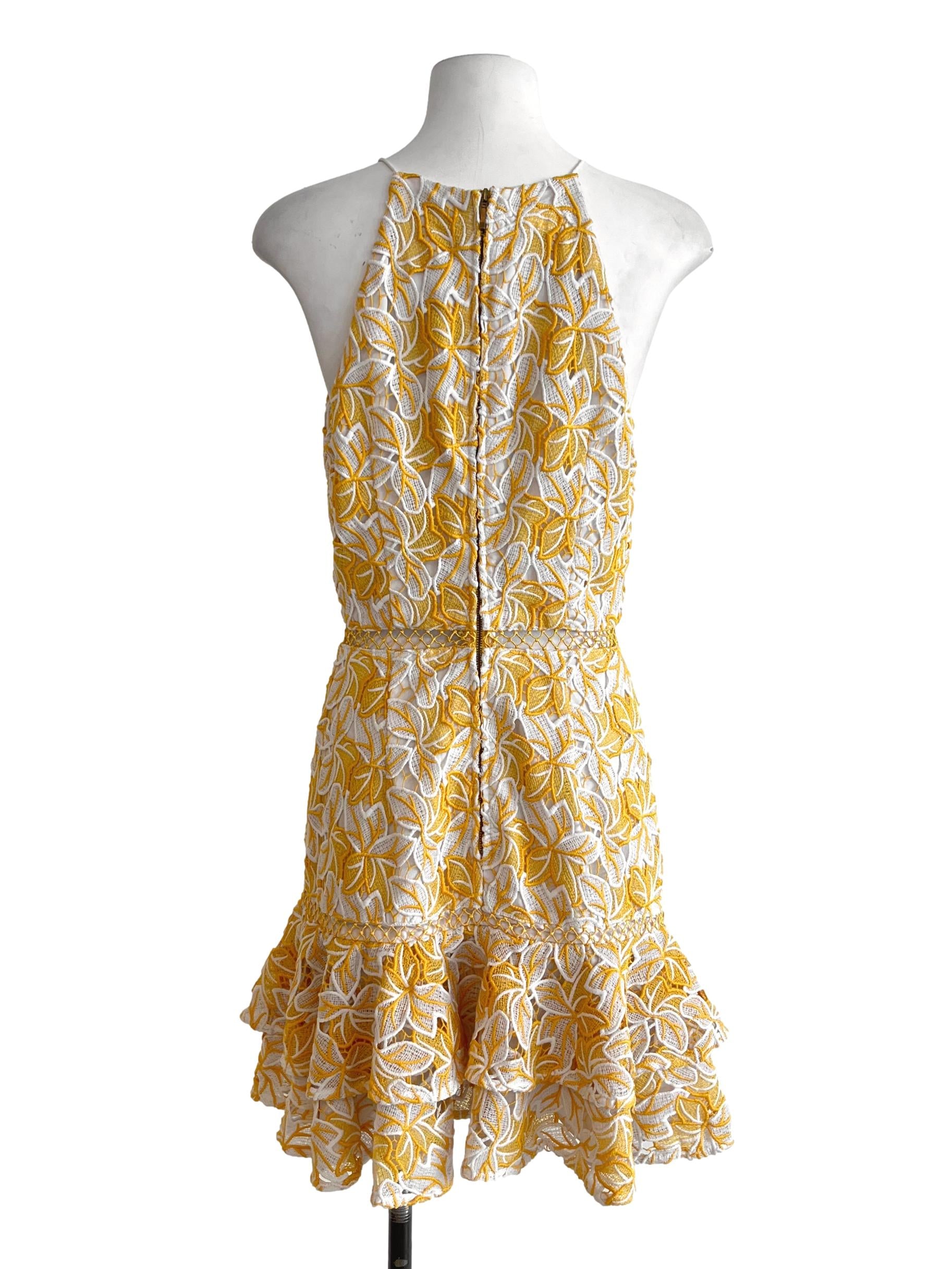 Bumblebee Yellow Floral Halter Mini Dress
