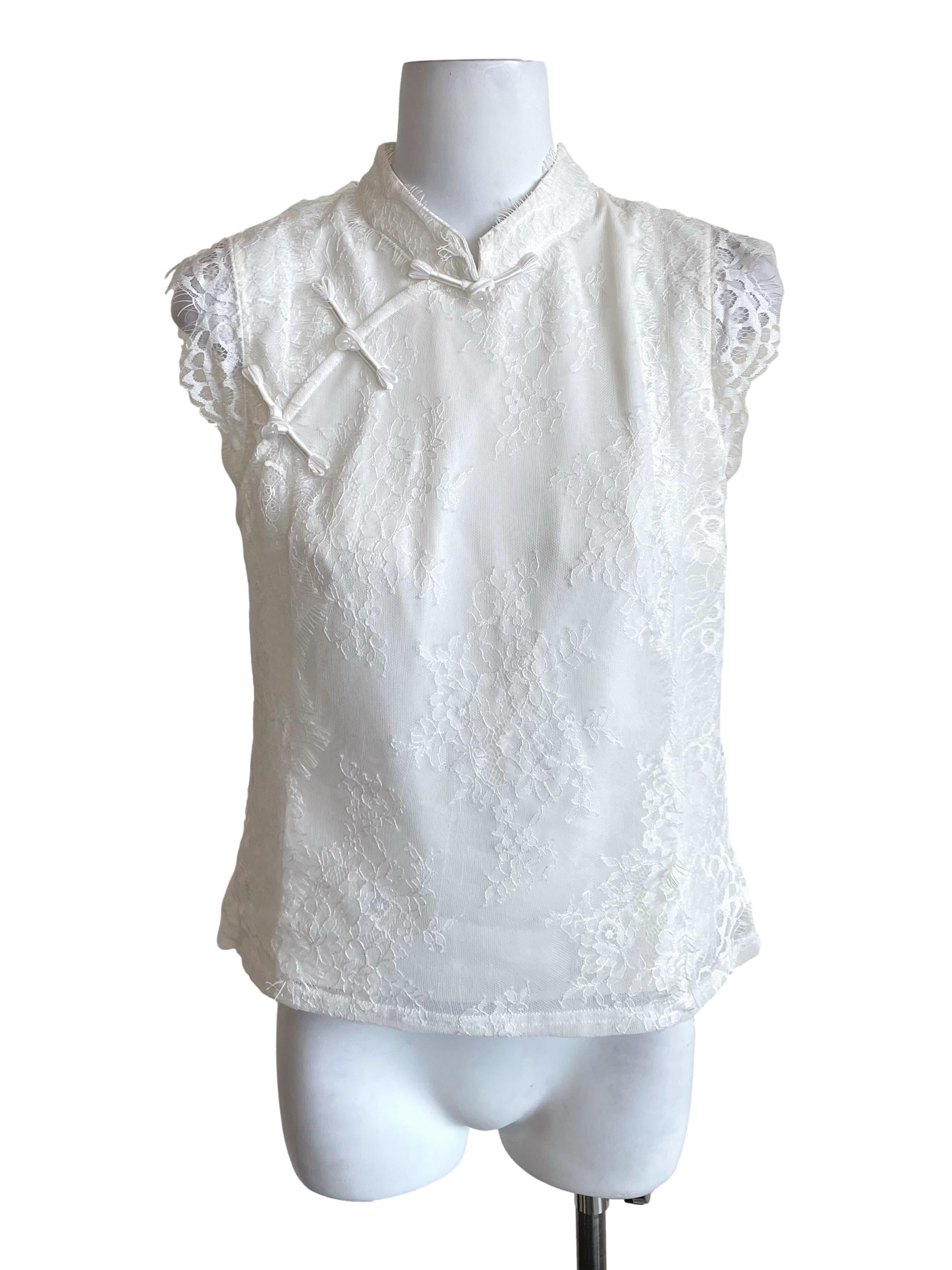 White Eyelash Lace Cheongsam Top