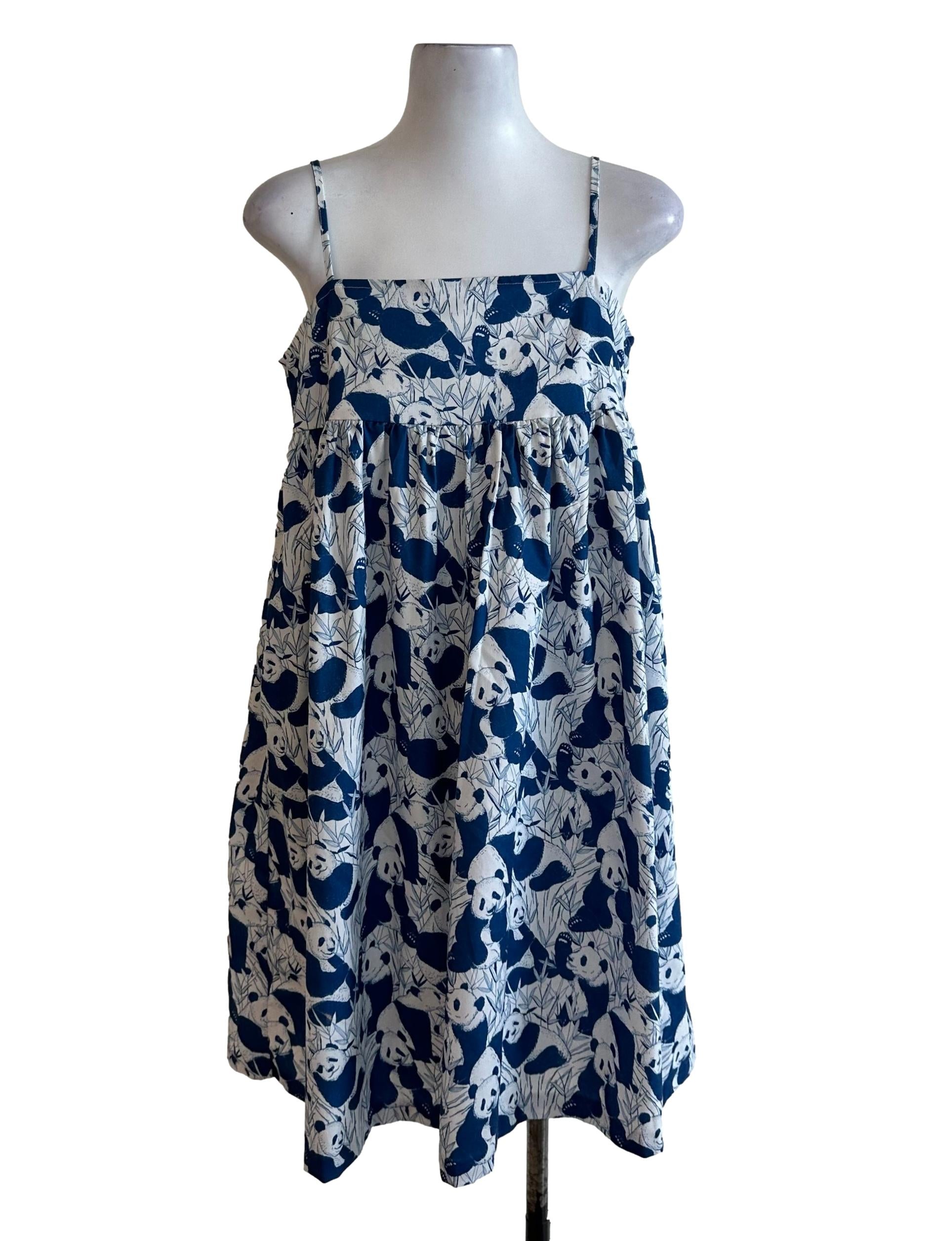Navy Blue Panda Pattern Babydoll Dress