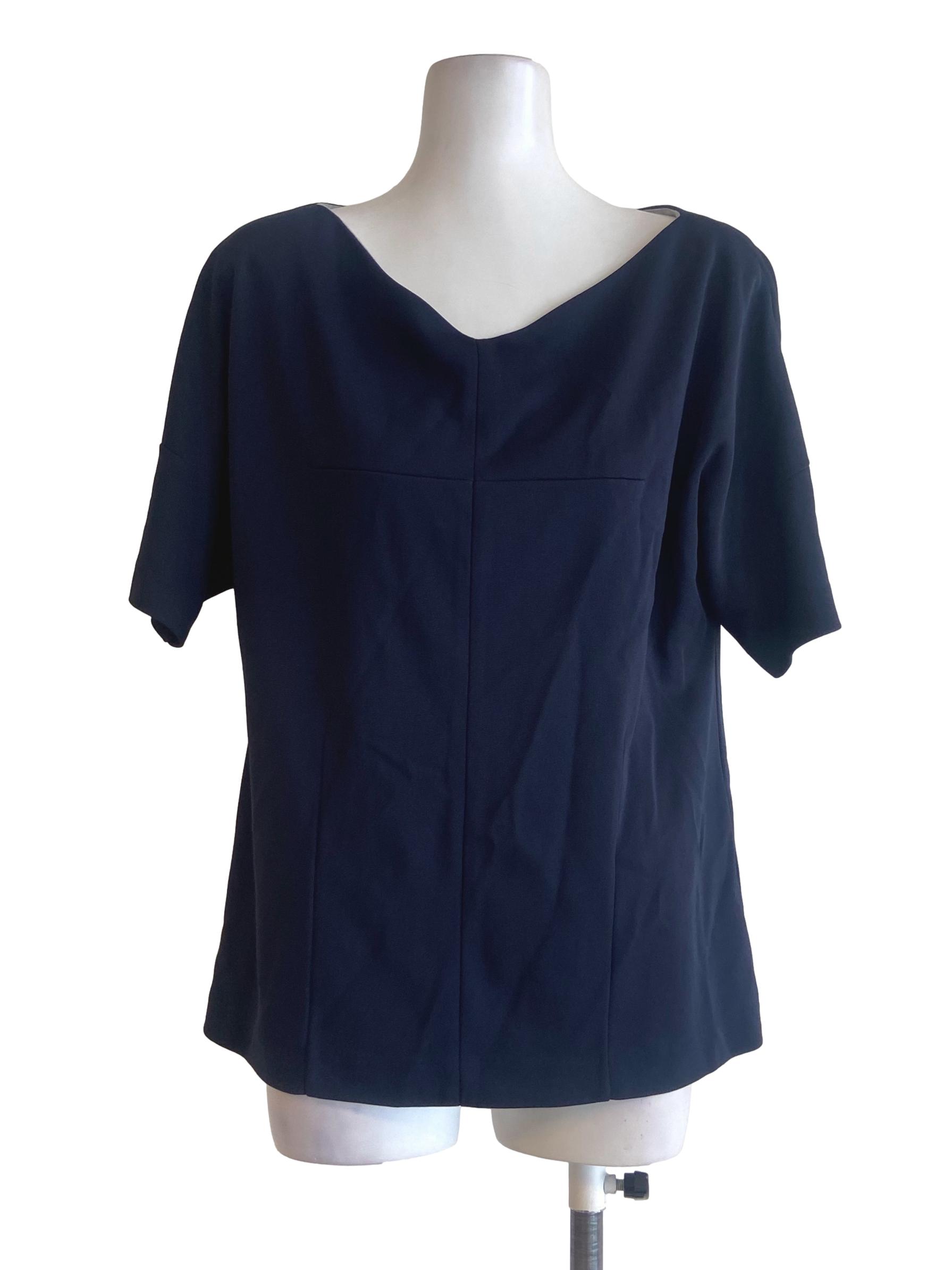 Navy Blue V Neck Batwing Sleeve Blouse