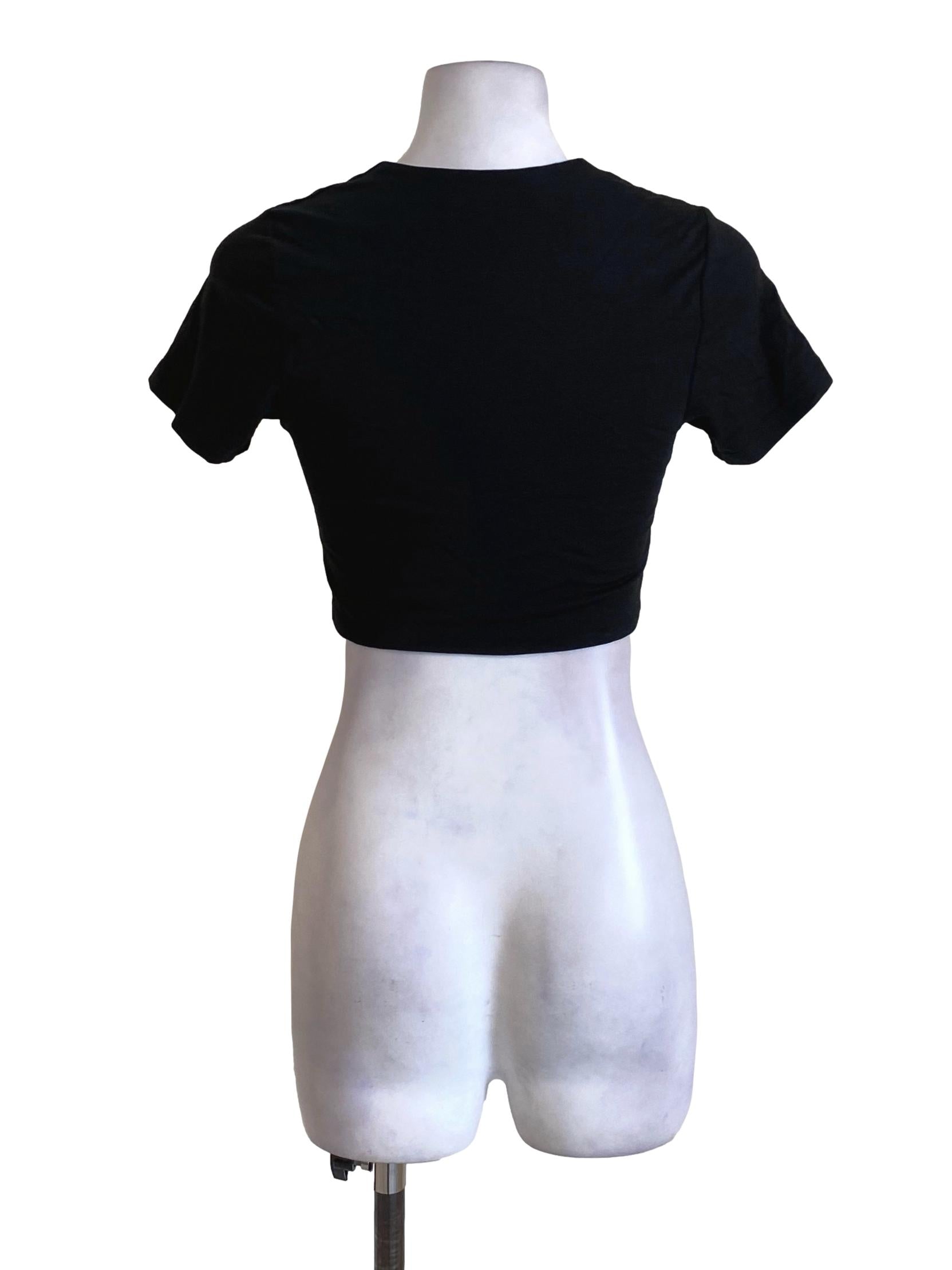 Black Square Neck Fitted Cropped Top