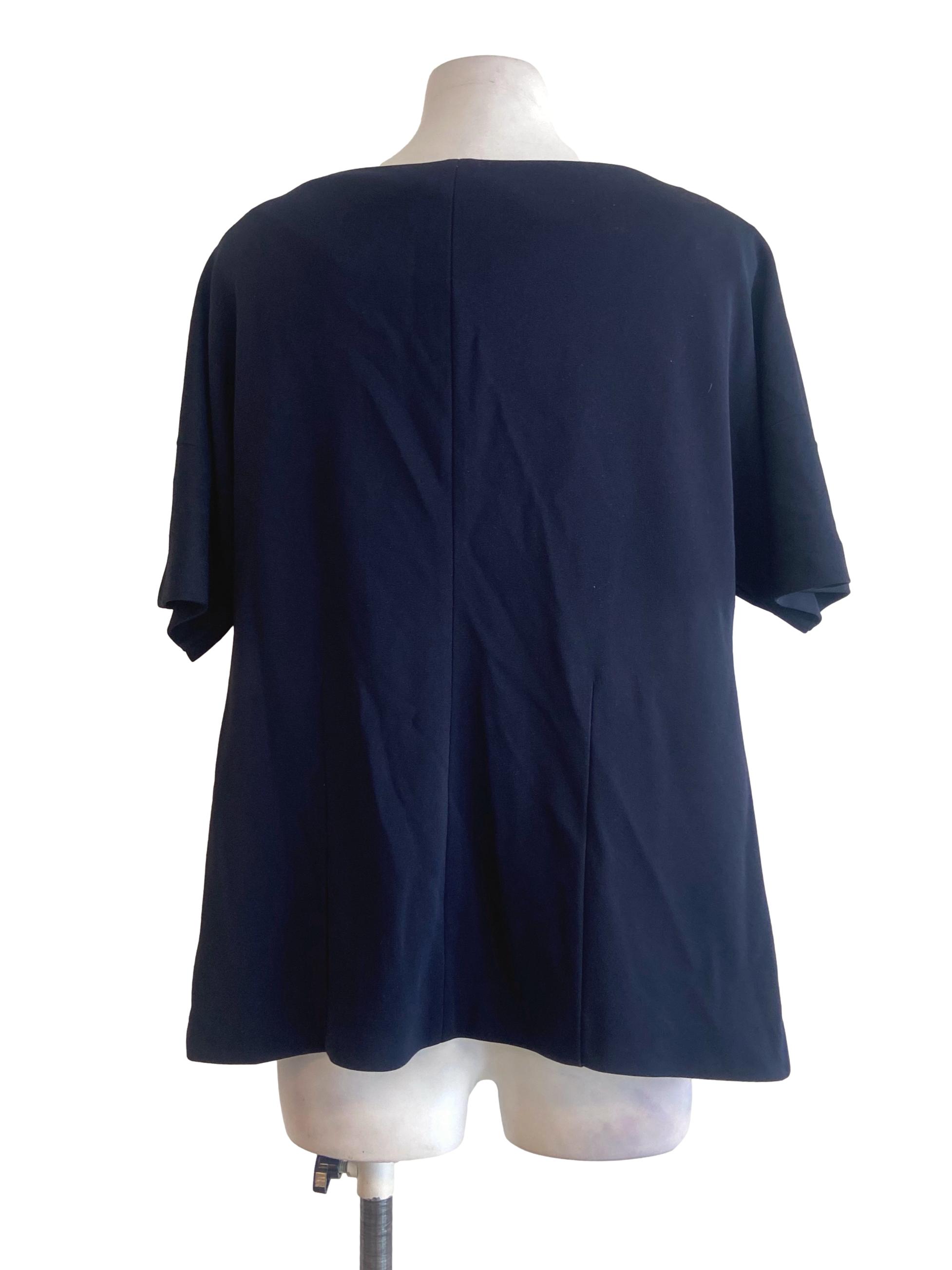 Navy Blue V Neck Batwing Sleeve Blouse